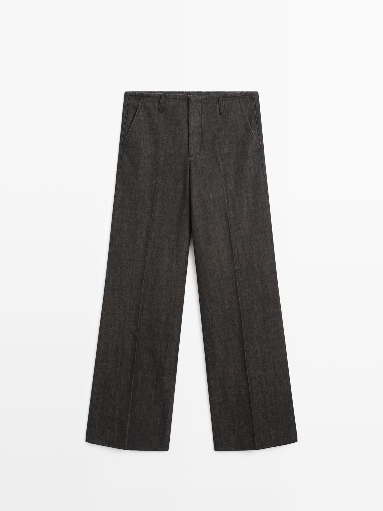 Massimo Dutti - Dame - Mid Waist Jeans Med Brede Ben - Grå-Naturlig - 44