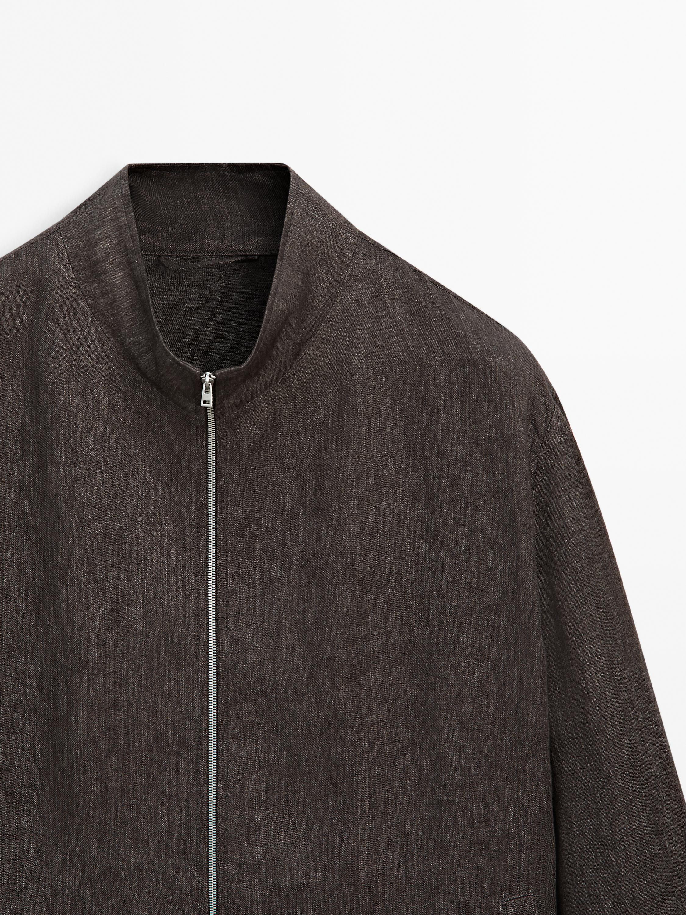 Faded total look linen bomber jacket