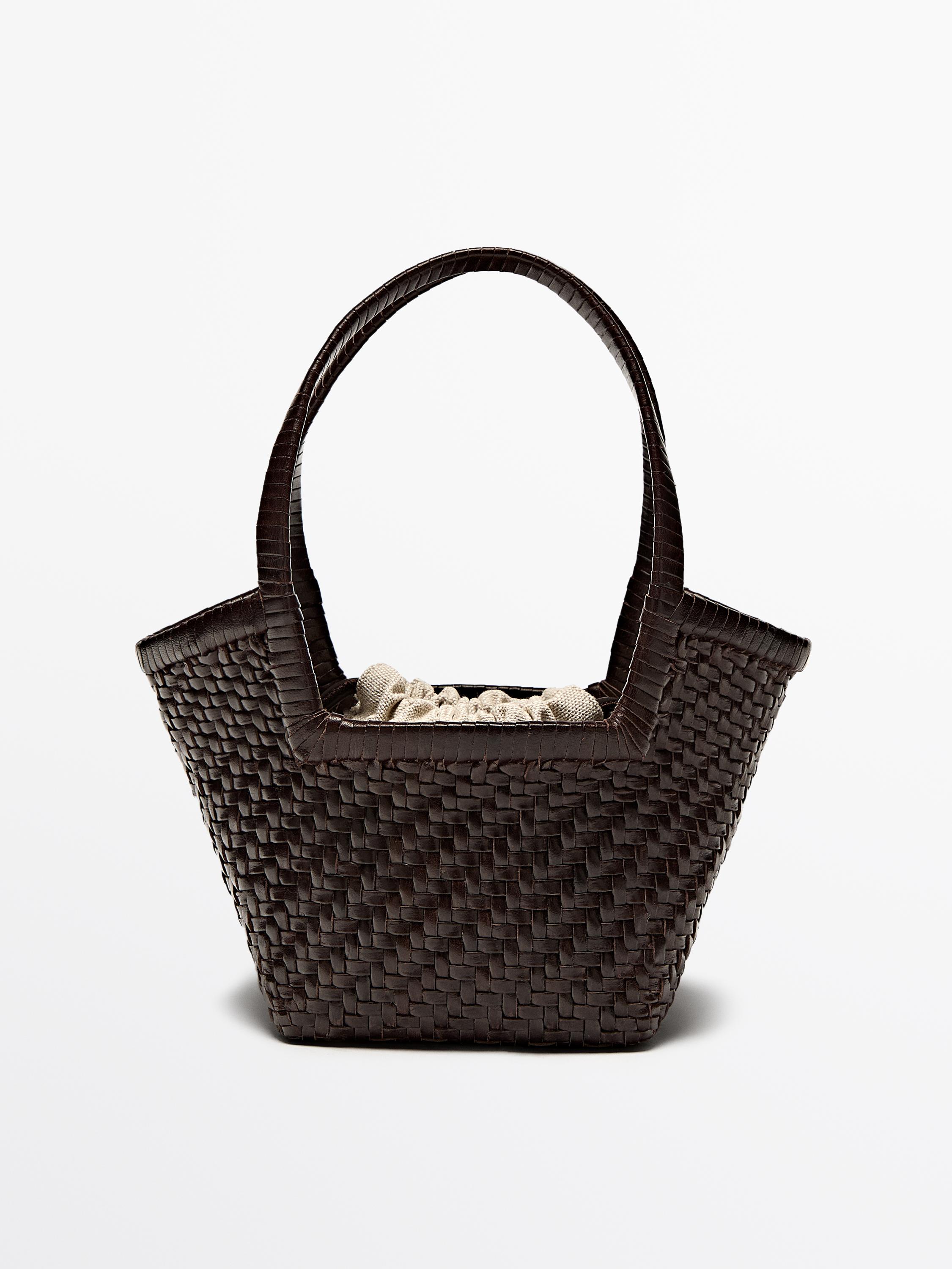 Woven leather mini bag Brown Accessories Massimo Dutti