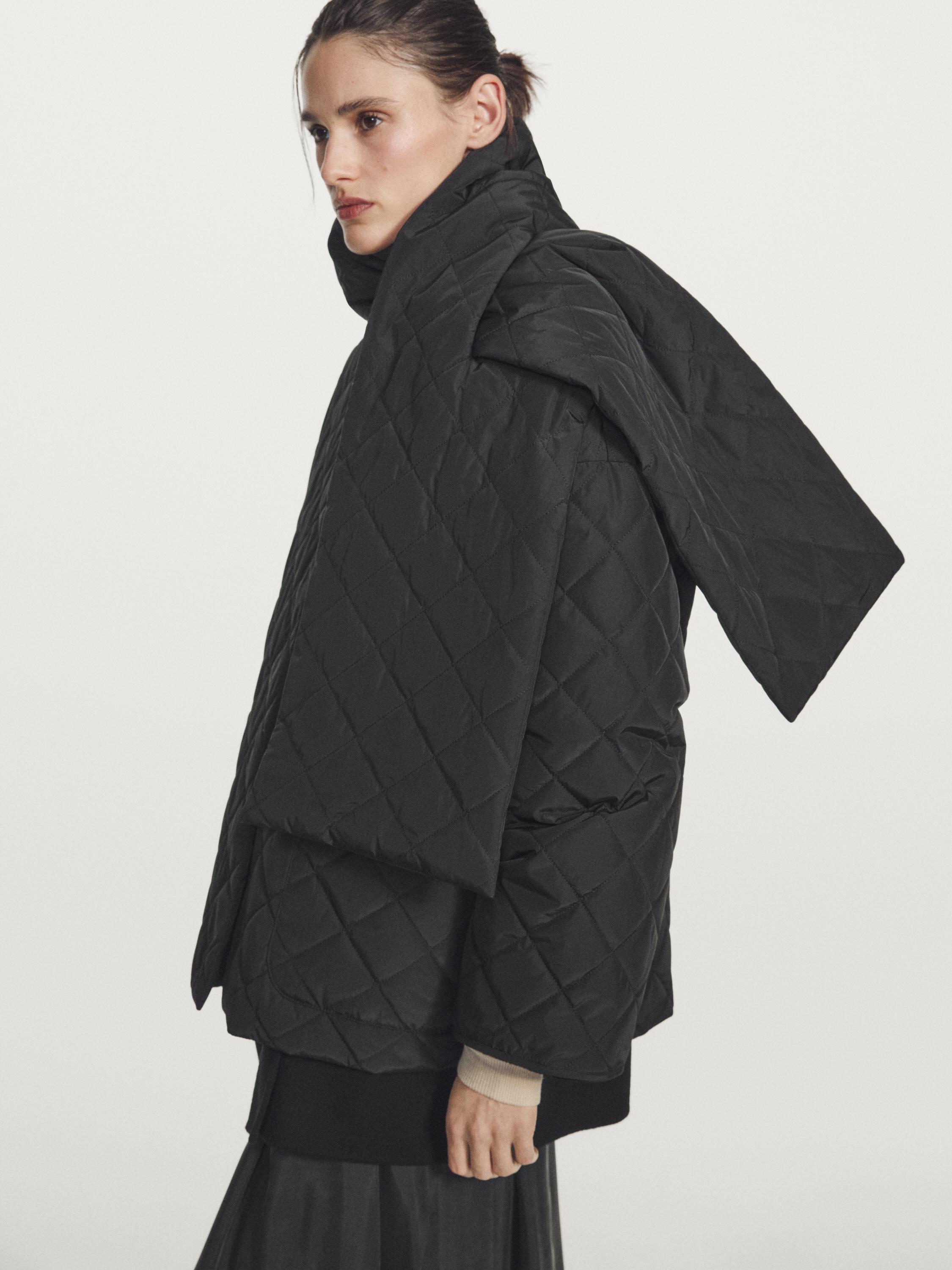 Water-repellent puffer jacket with scarf detail