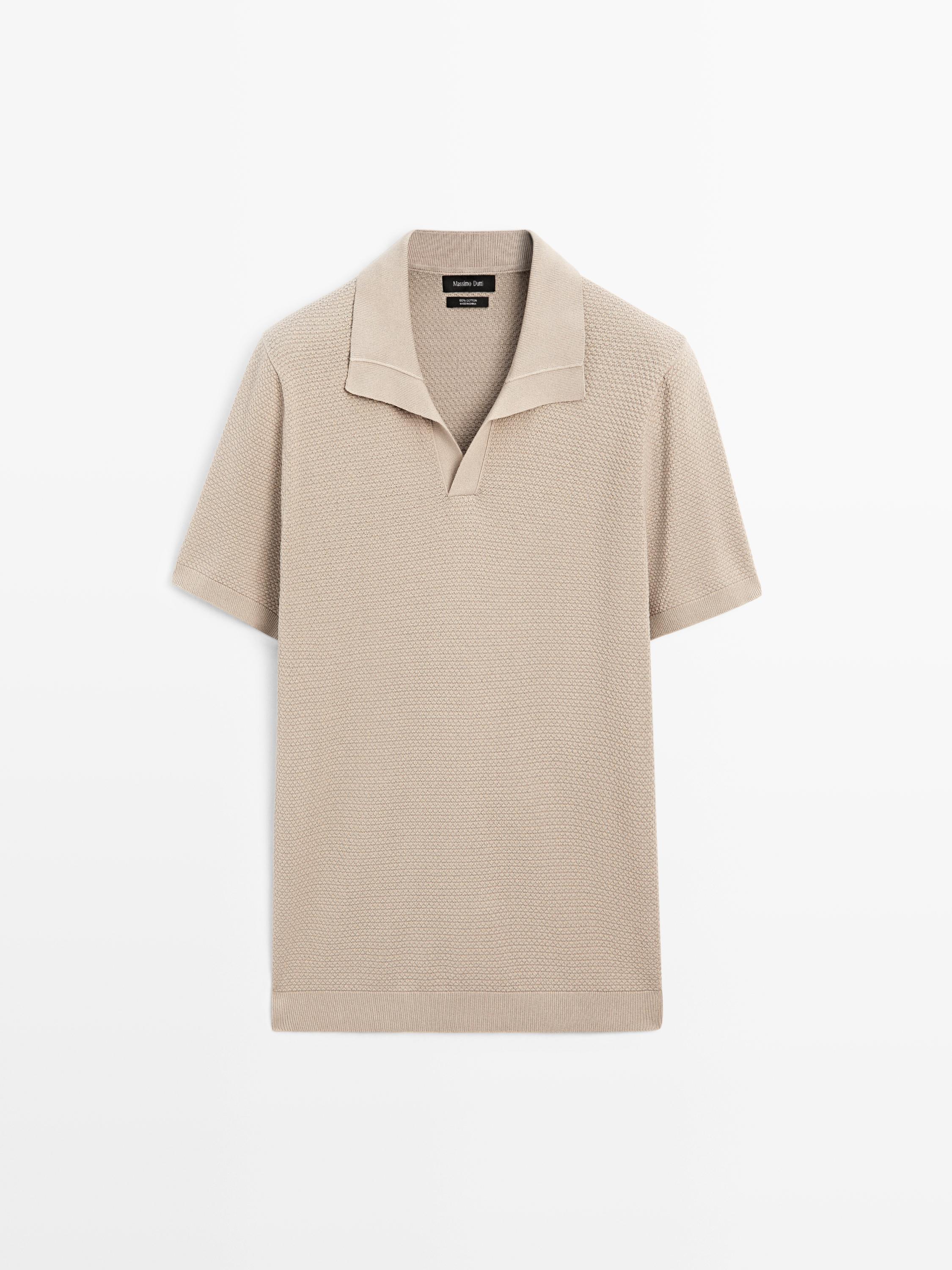 Textured knit V-neck polo shirt