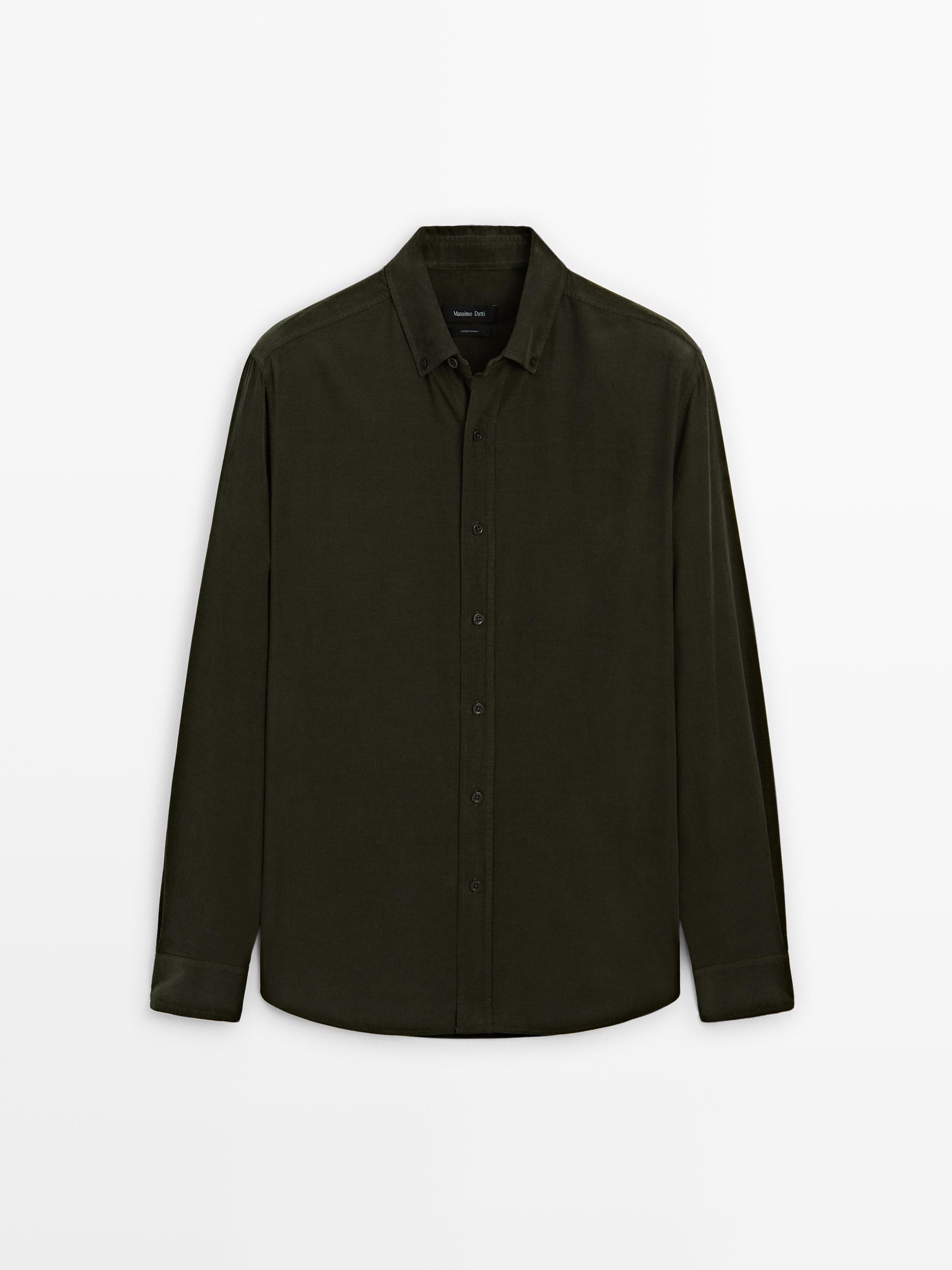 Chemise regular en velours côtelé fin