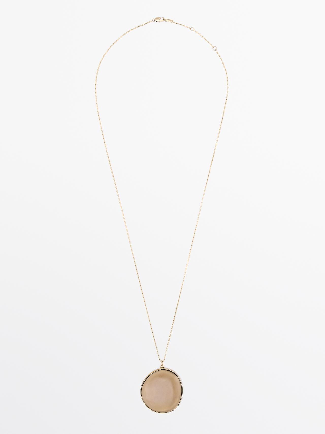 Massimo Dutti - Dame - Halskæde Med Halvgennemsigtigt Stenvedhæng - Sennepsgul - 01