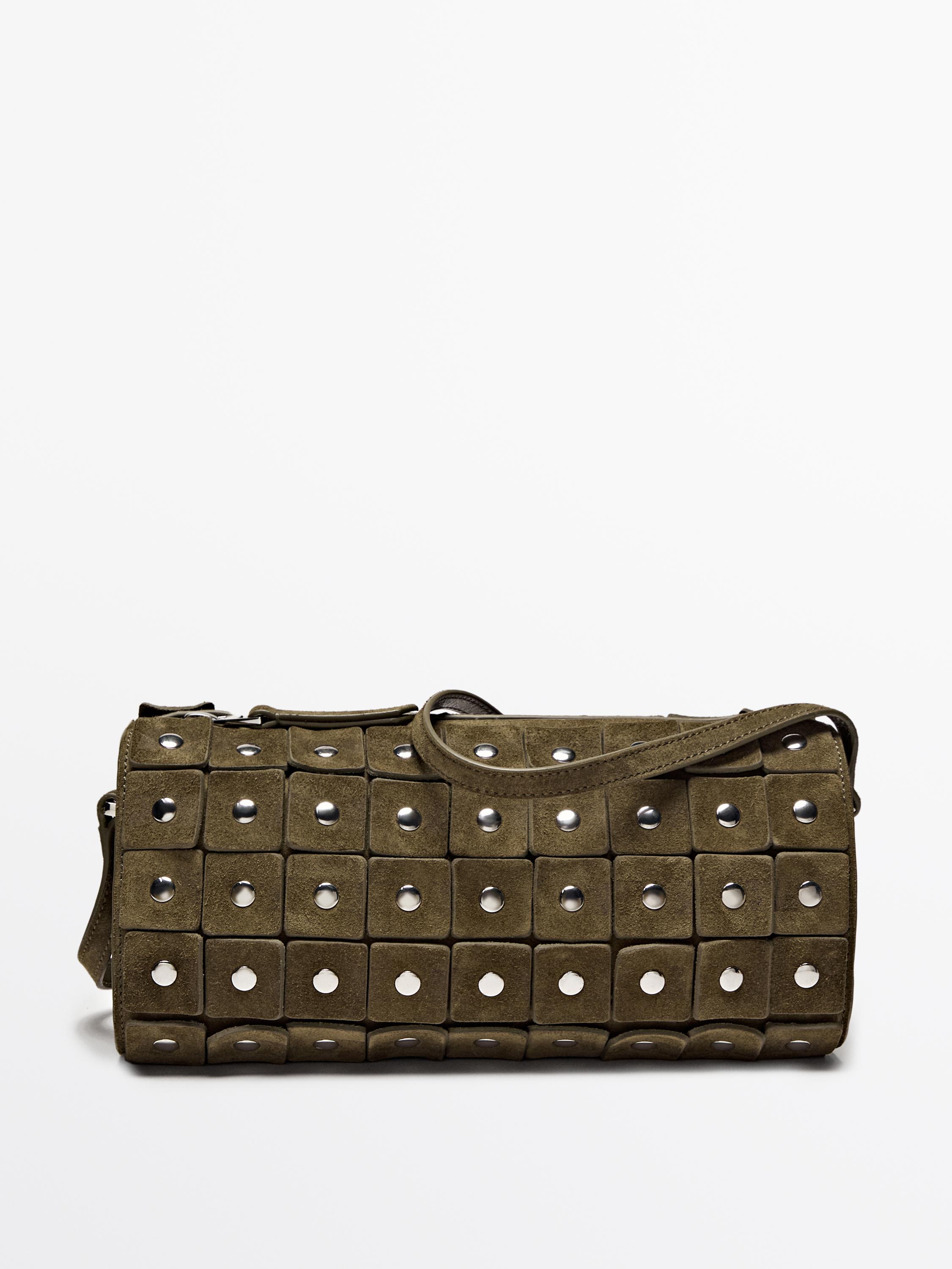 Barrel bag studs split leather
