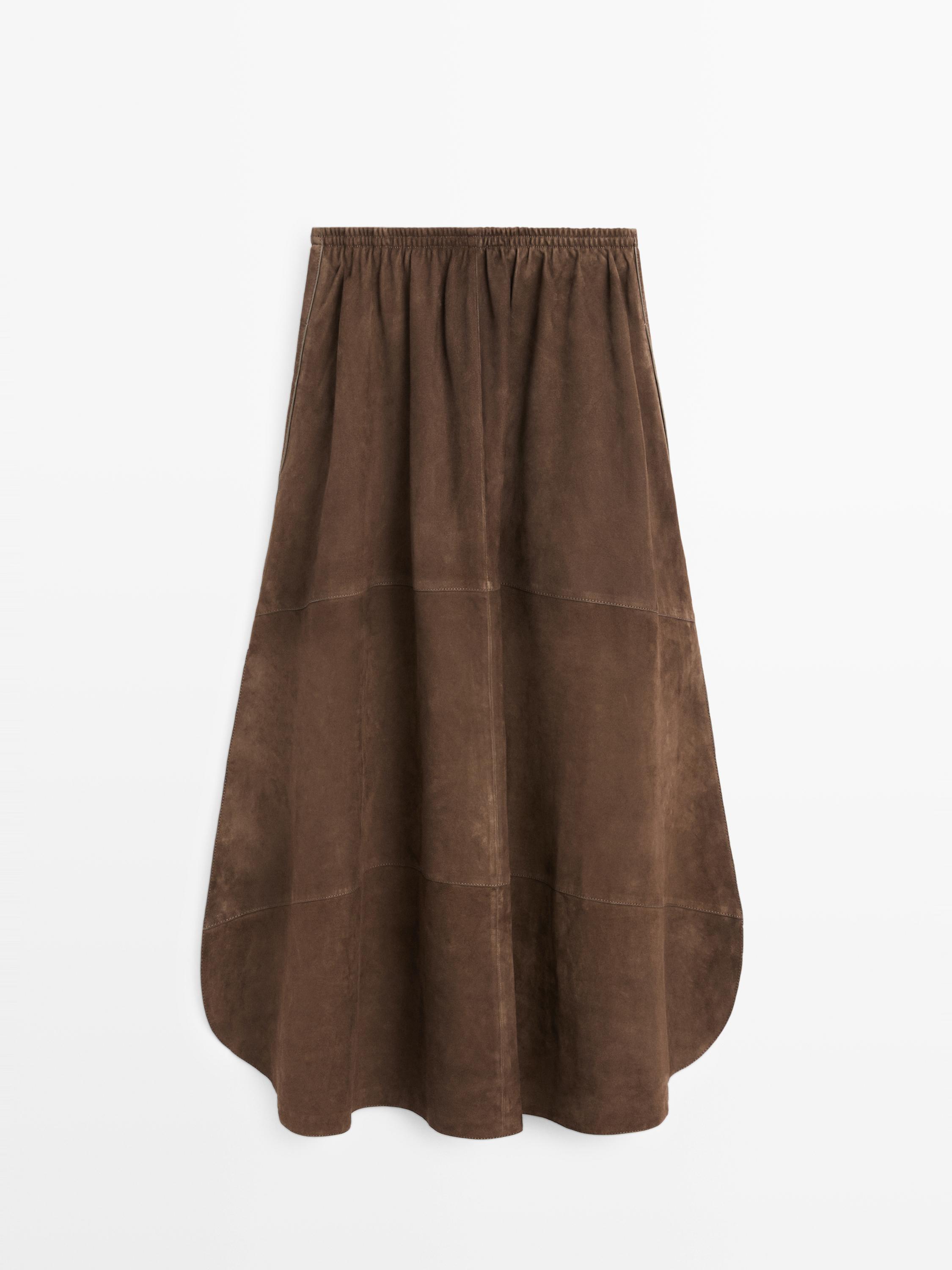 Suede leather midi skirt — BROWN