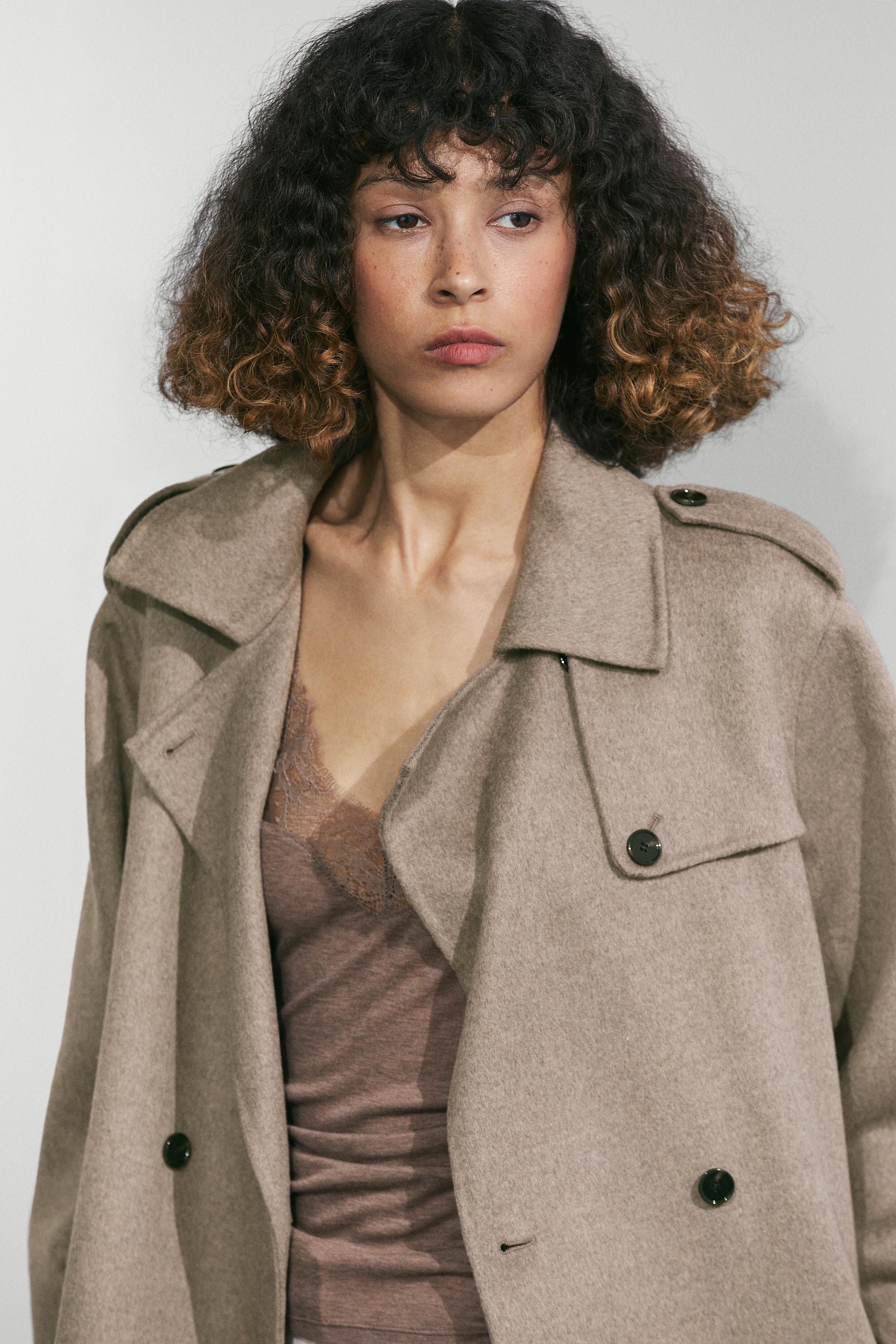 Long wool blend trench coat