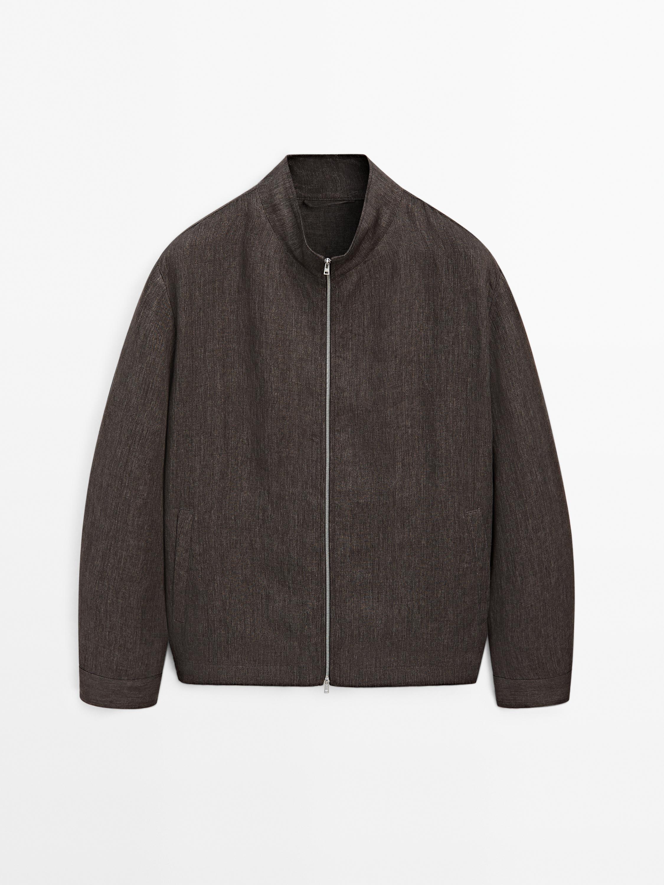 Faded total look linen bomber jacket
