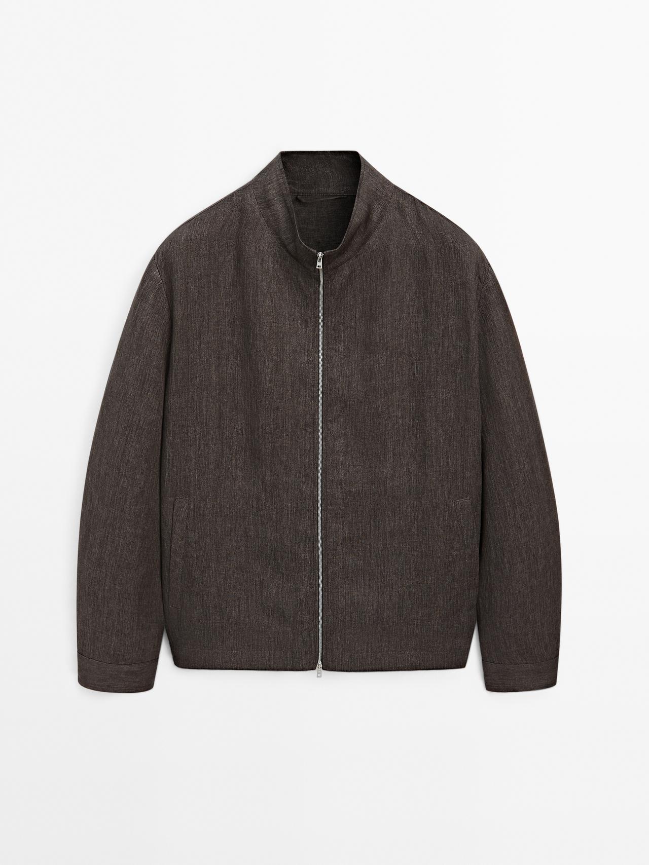 Massimo Dutti - Herre - Falmet Total Look-Bomberjakke I Hør - Brun - M