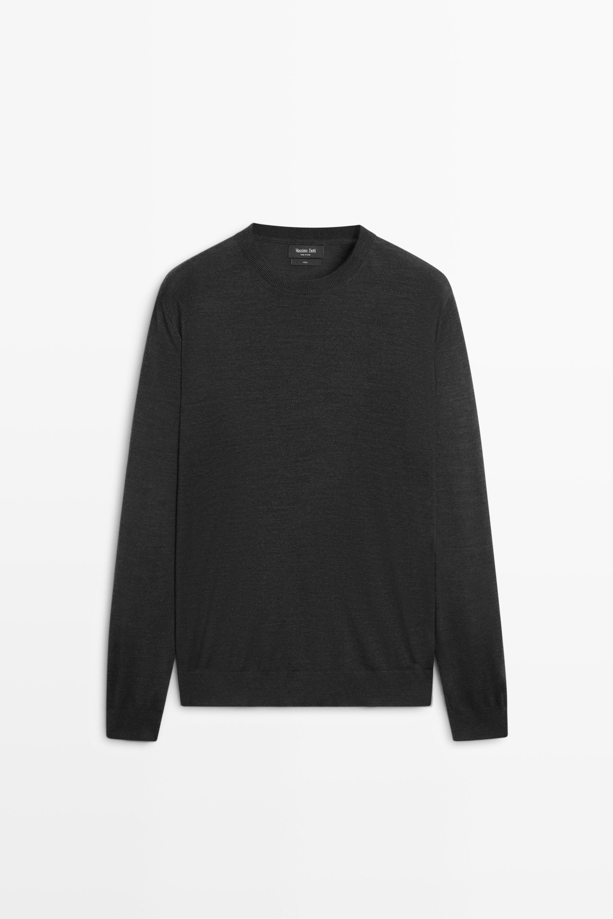100% merino wool knit round neck sweater — CHARCOAL