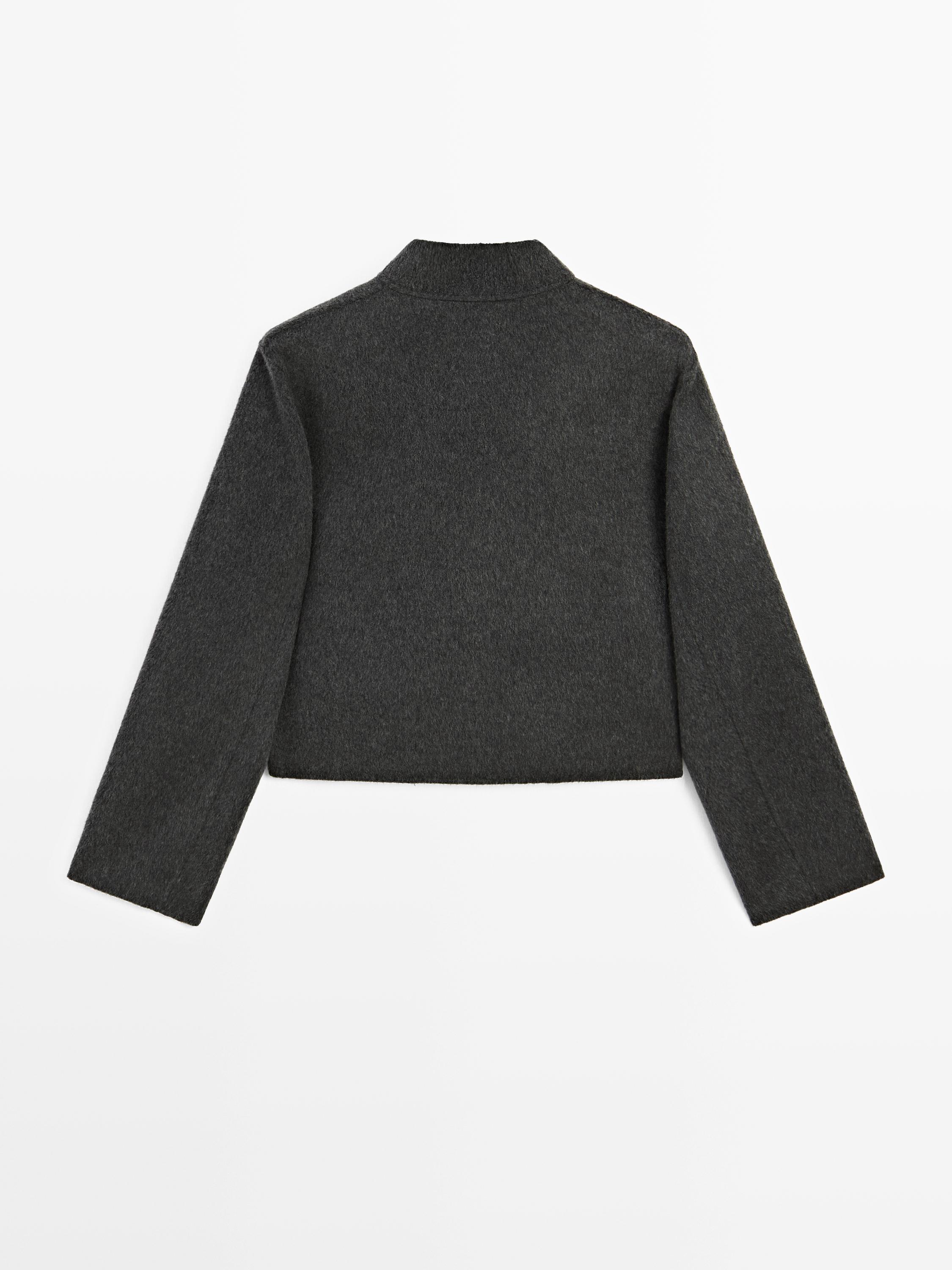Short double-breasted wool blend jacket