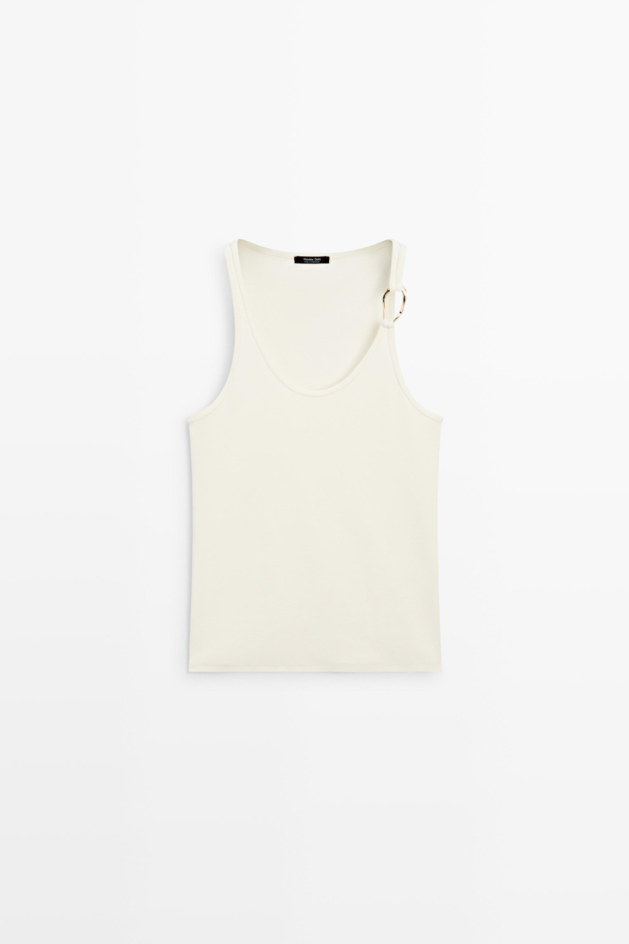 Cotton blend jeweled detail top — CREAM