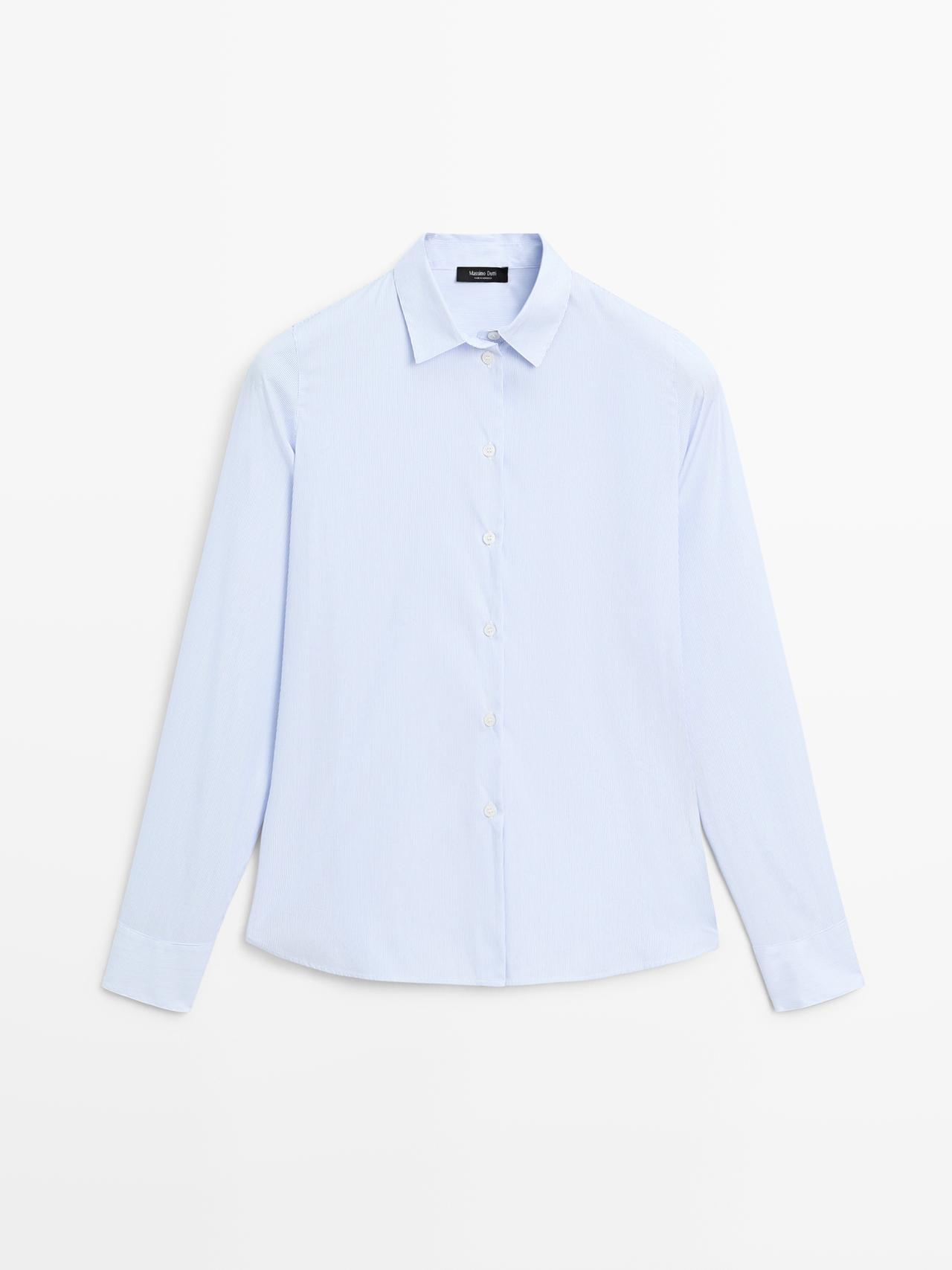 Massimo Dutti - Dames - Gestreept Stretch Overhemd - Hemelsblauw - Xs