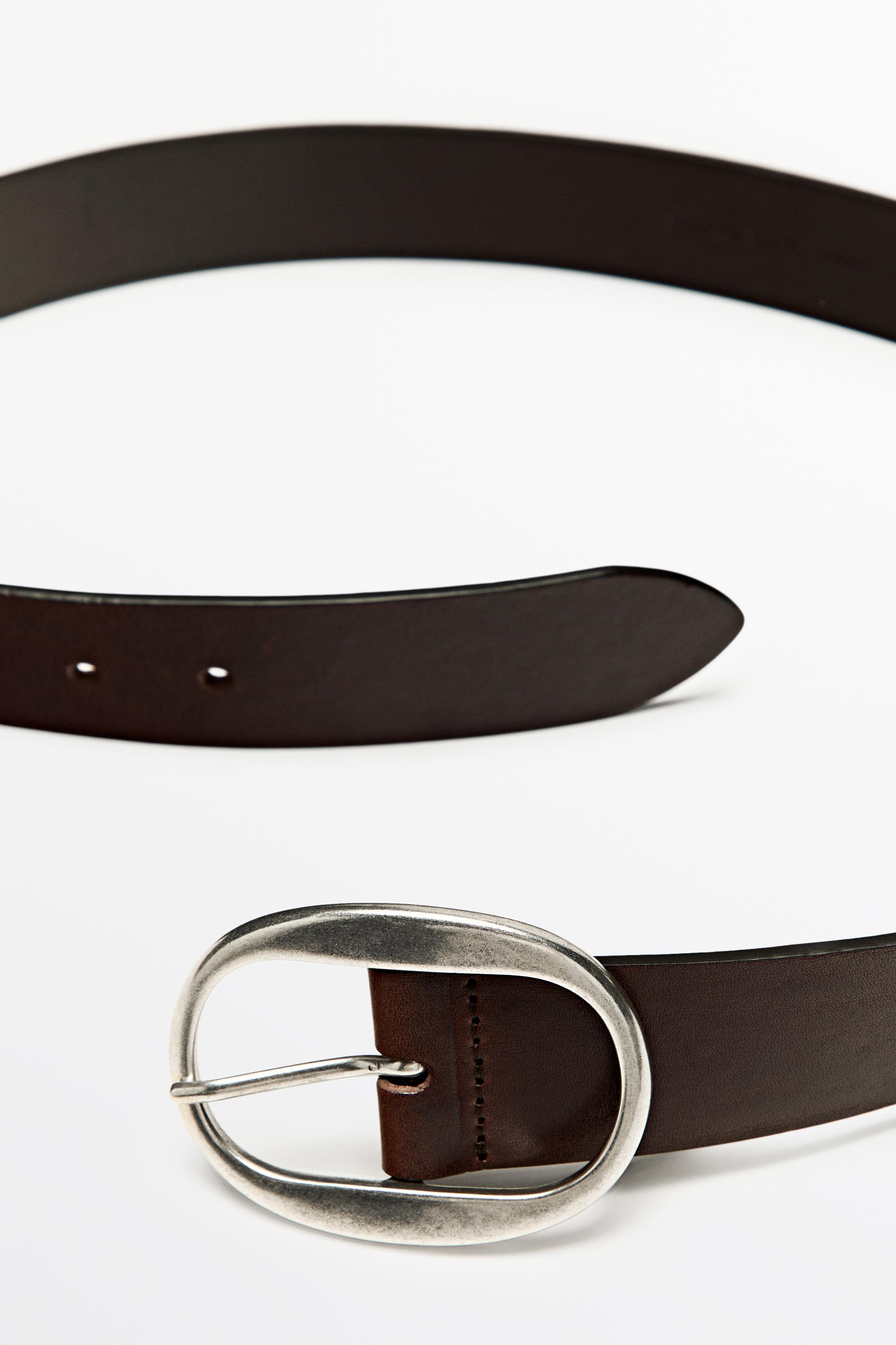 Nappa leather belt with oval buckle — BROWN