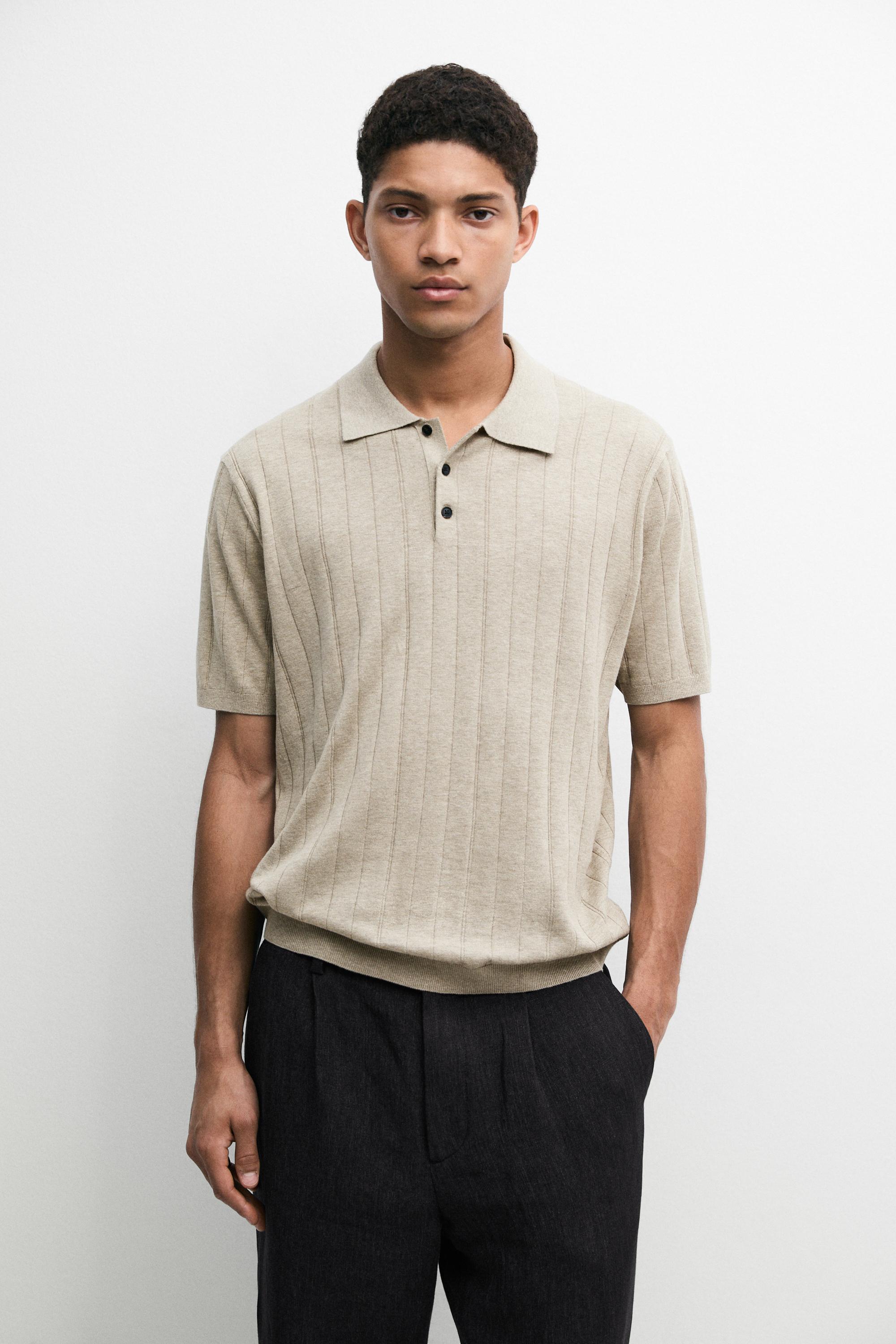 Knit cotton blend polo shirt with short sleeves
