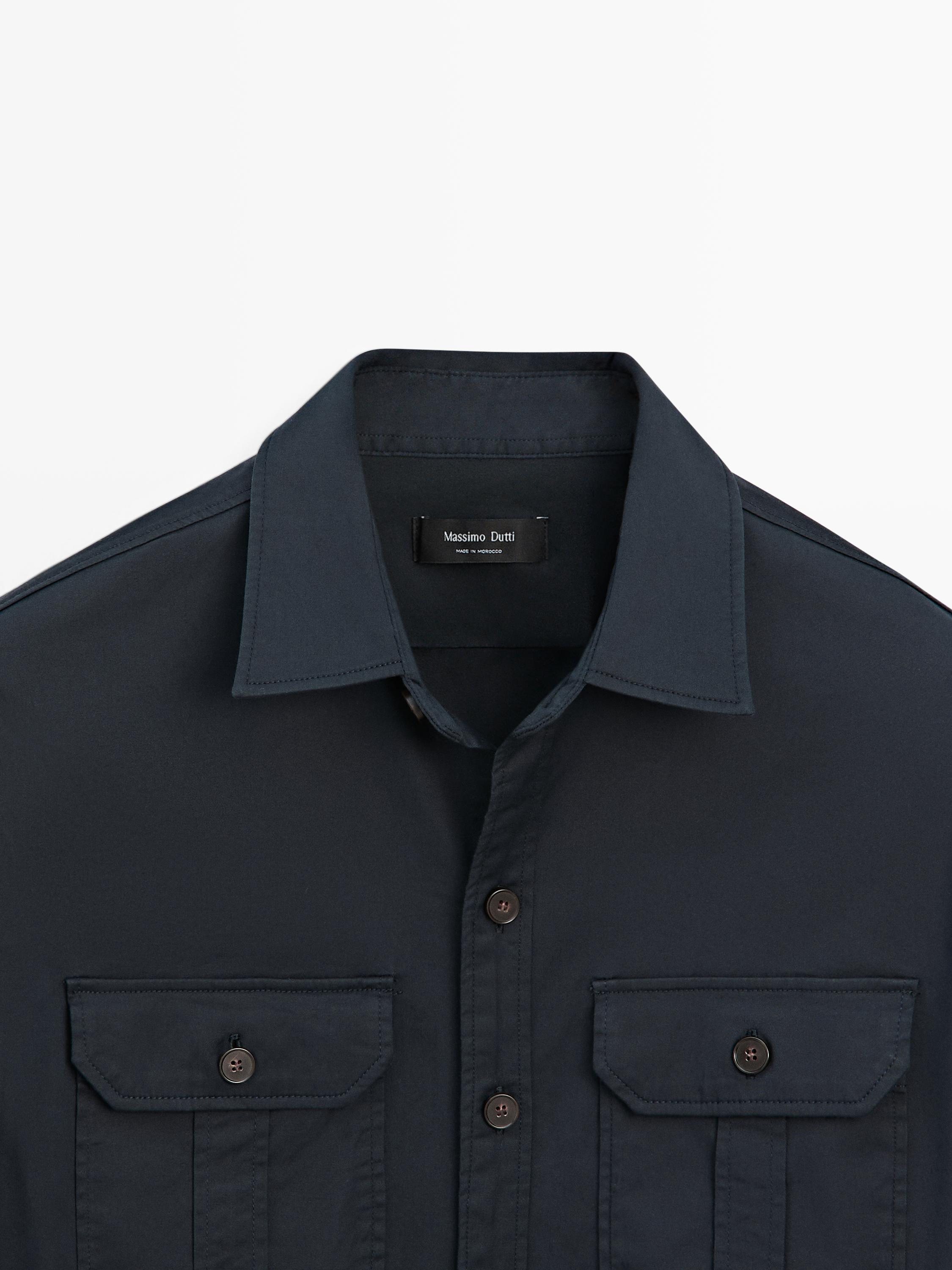 Cotton blend overshirt with pocket detail — NAVY BLUE