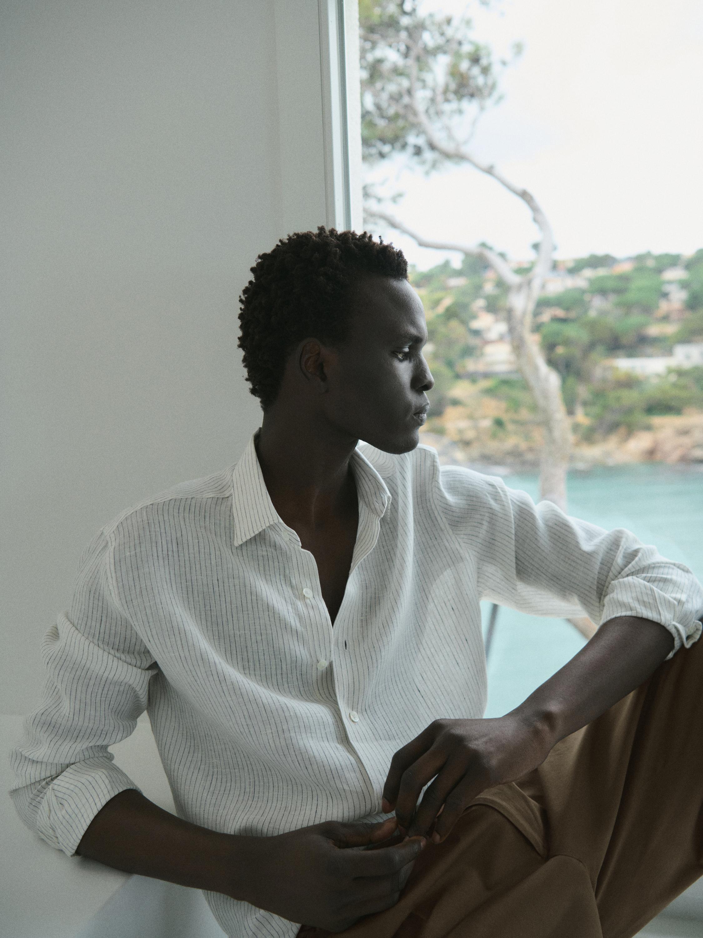 Regular fit striped linen shirt — WHITE