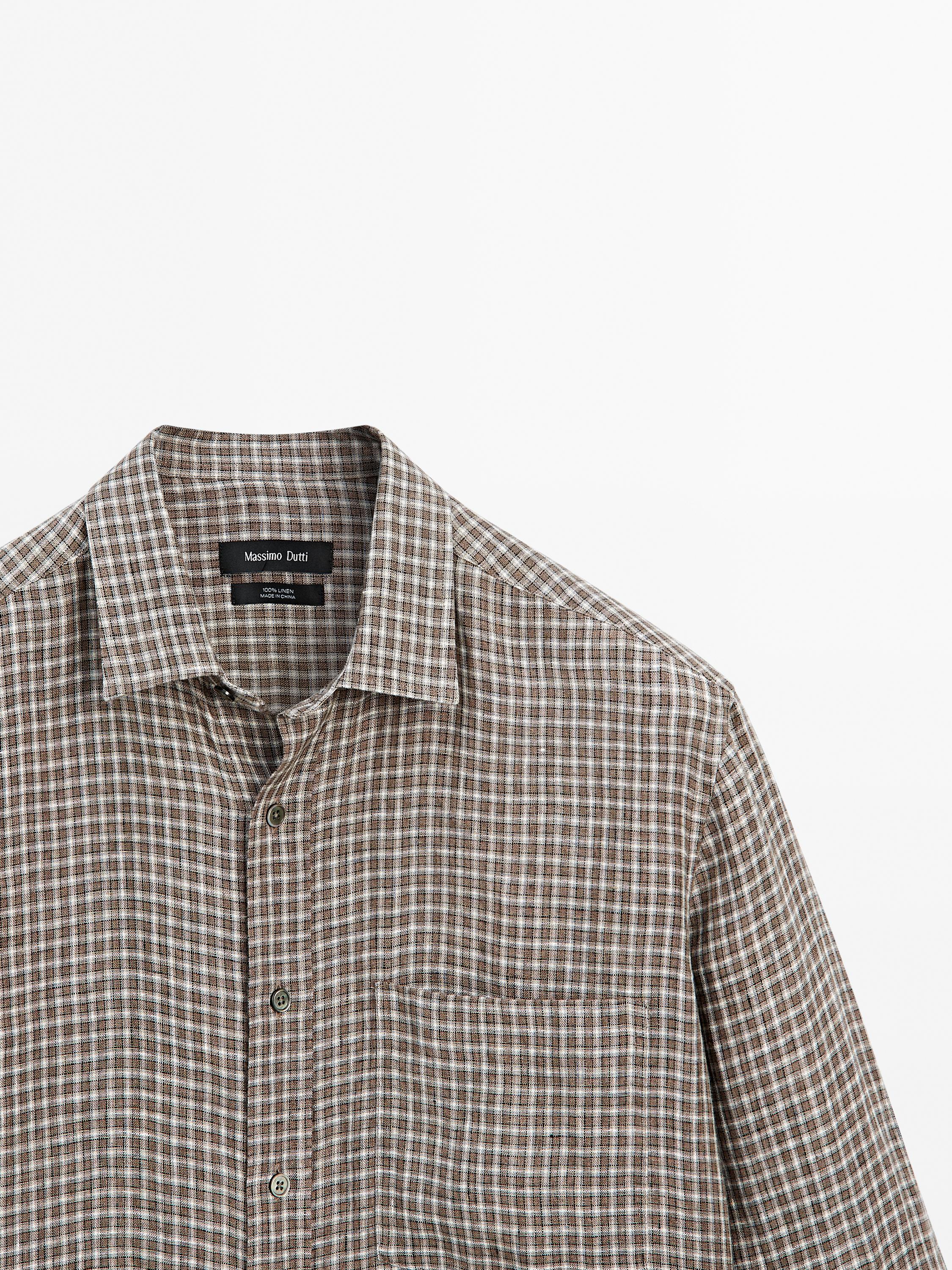 Regular fit linen check shirt