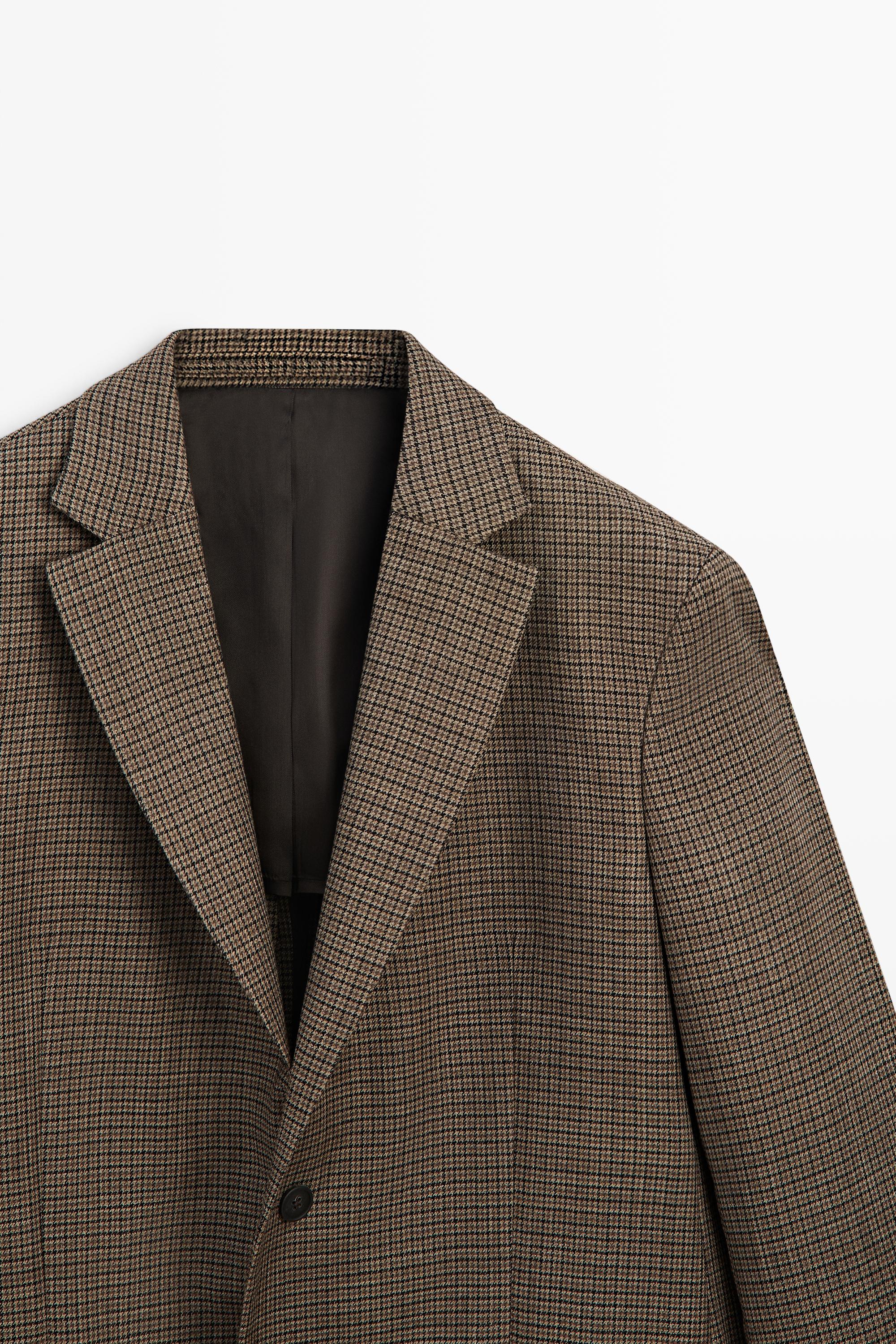 100% wool houndstooth blazer — BEIGE MARL
