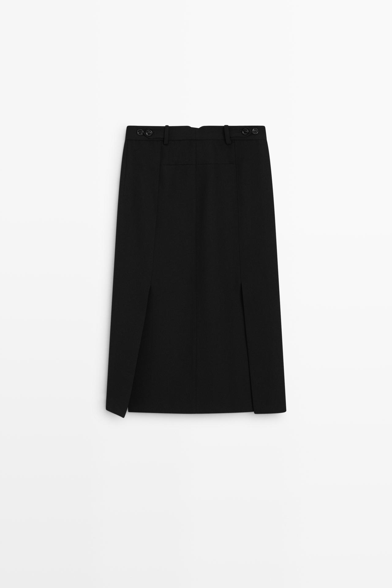 Straight wool blend midi skirt — DARK BLUE