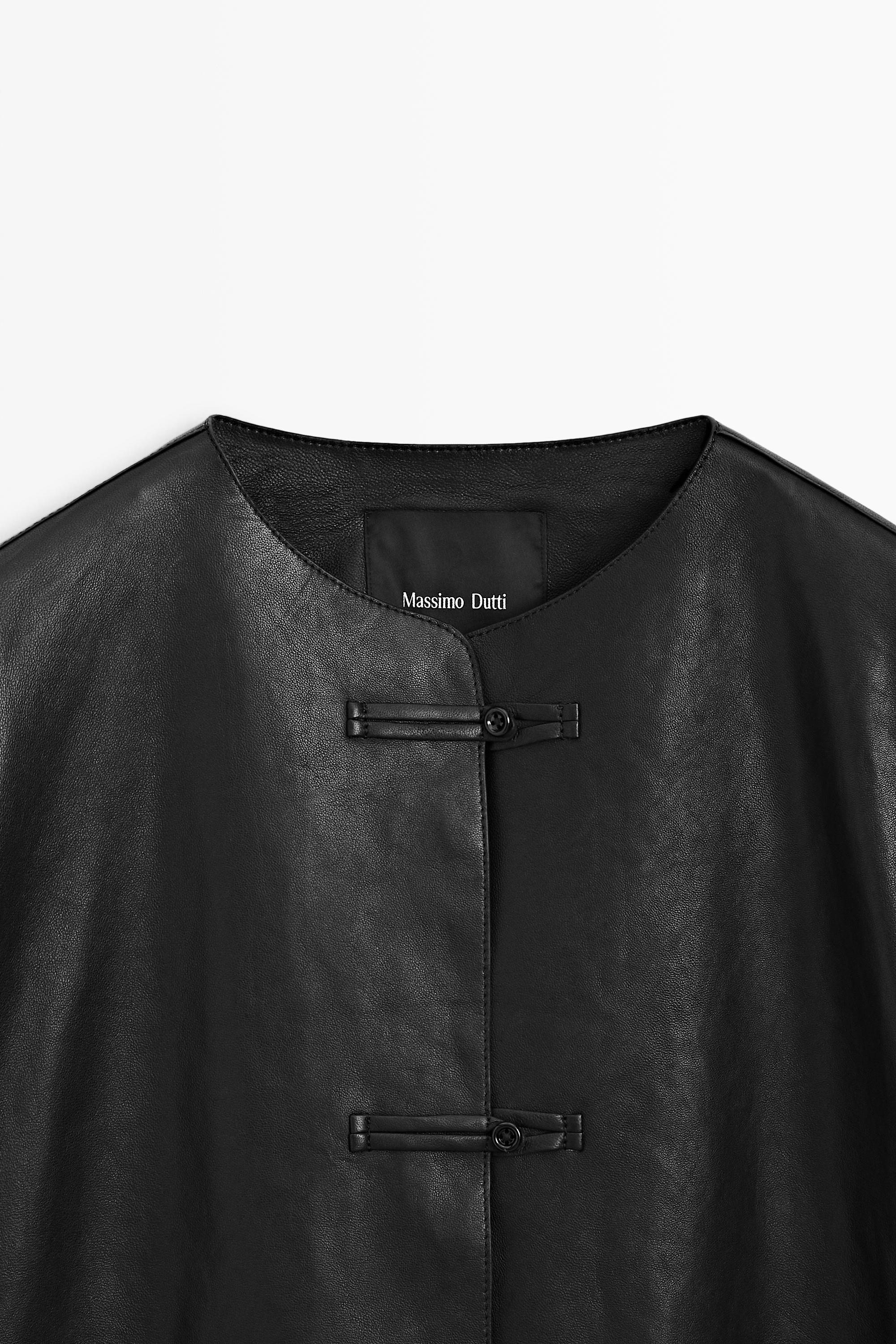 Leather jacket with toggle detail — BLACK
