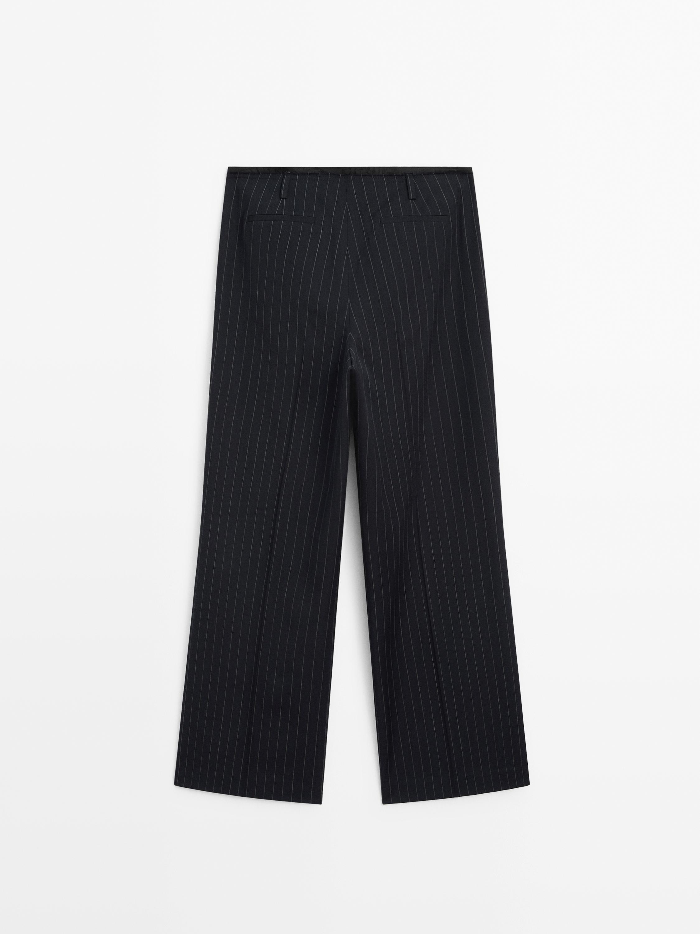 Pinstripe wool blend trousers