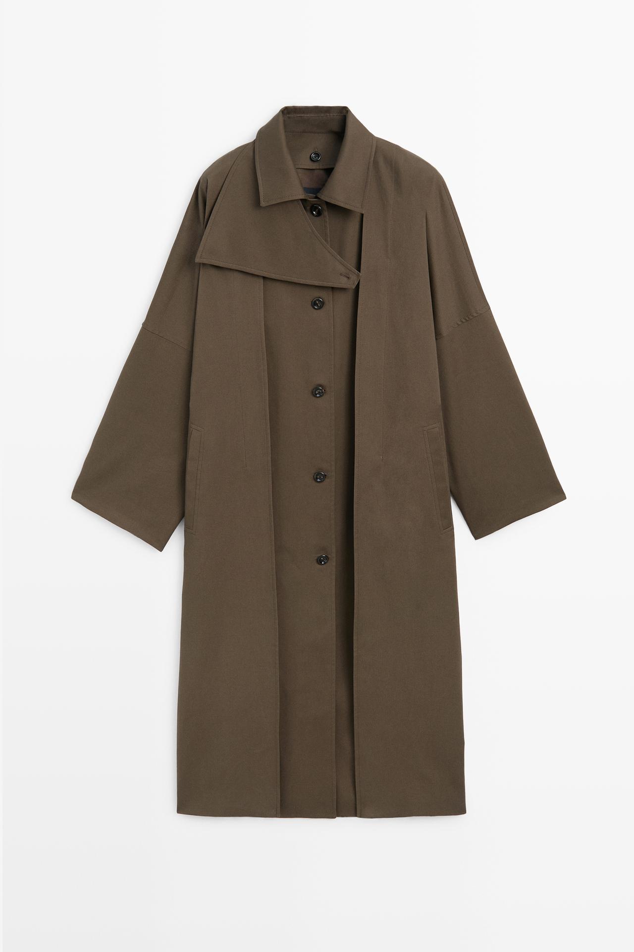 Cotton Blend Trench Coat with Side Splits — MOLE BROWN