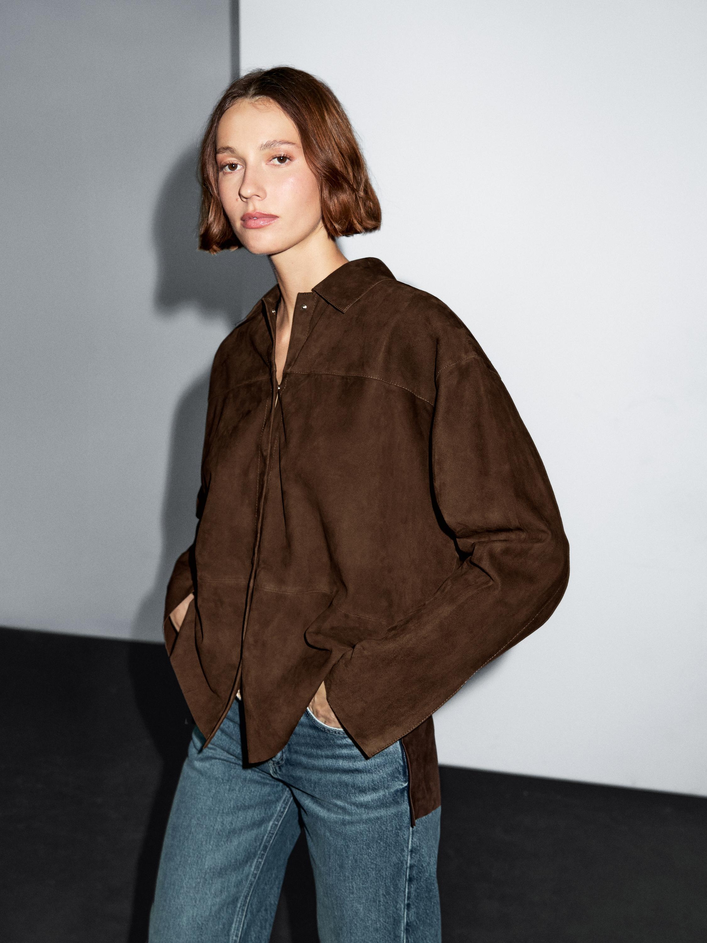 Suede leather overshirt