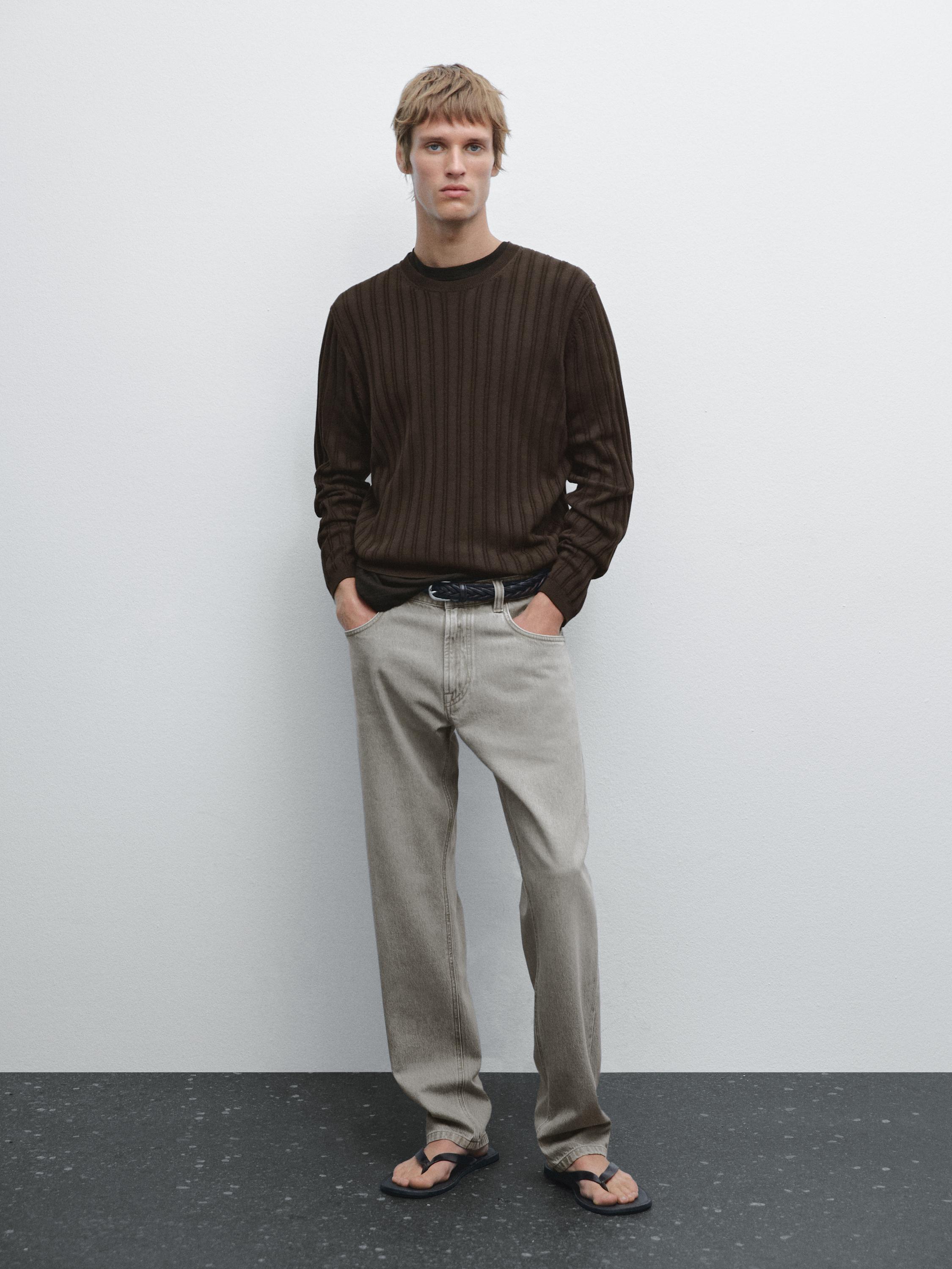 Structured crew neck jumper