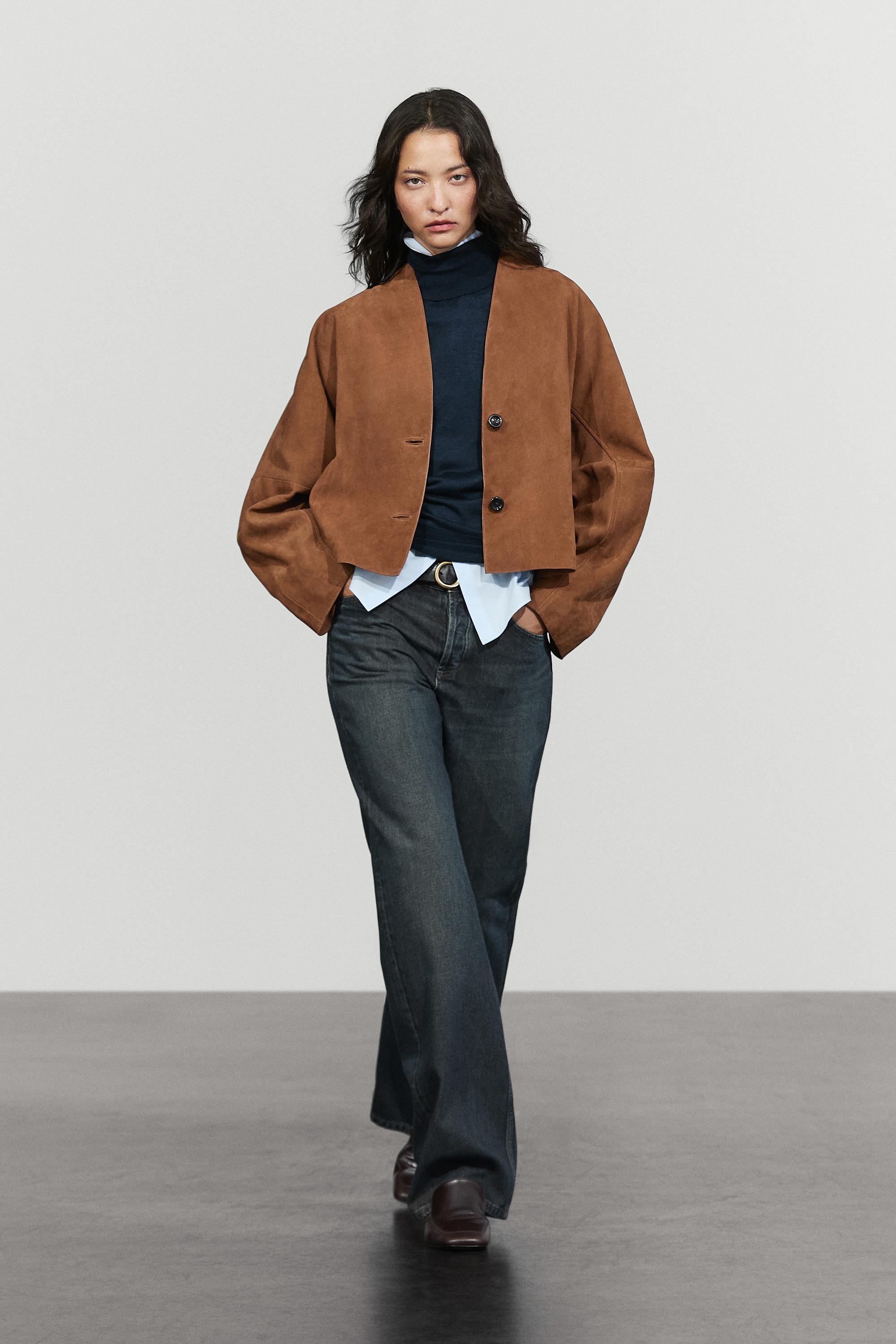 Suede V-neck balloon jacket