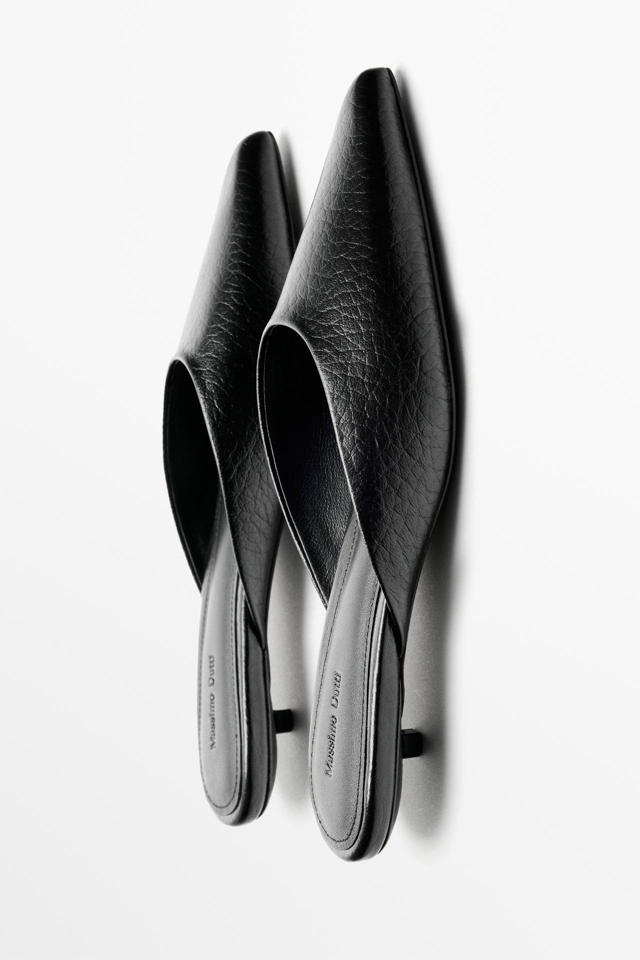 Leather mule heel shoe — BLACK