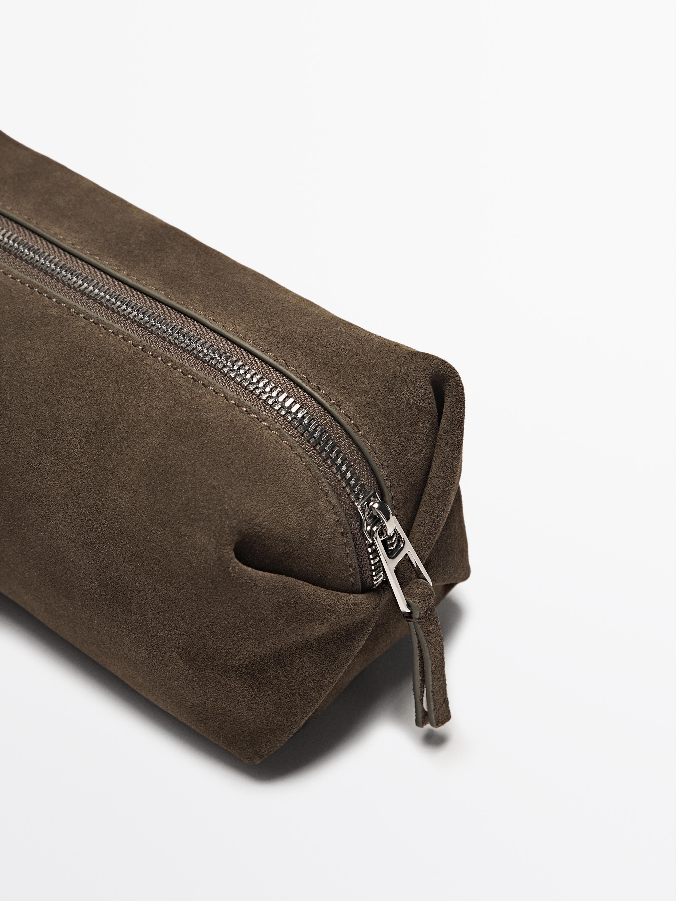 Split leather toiletry bag