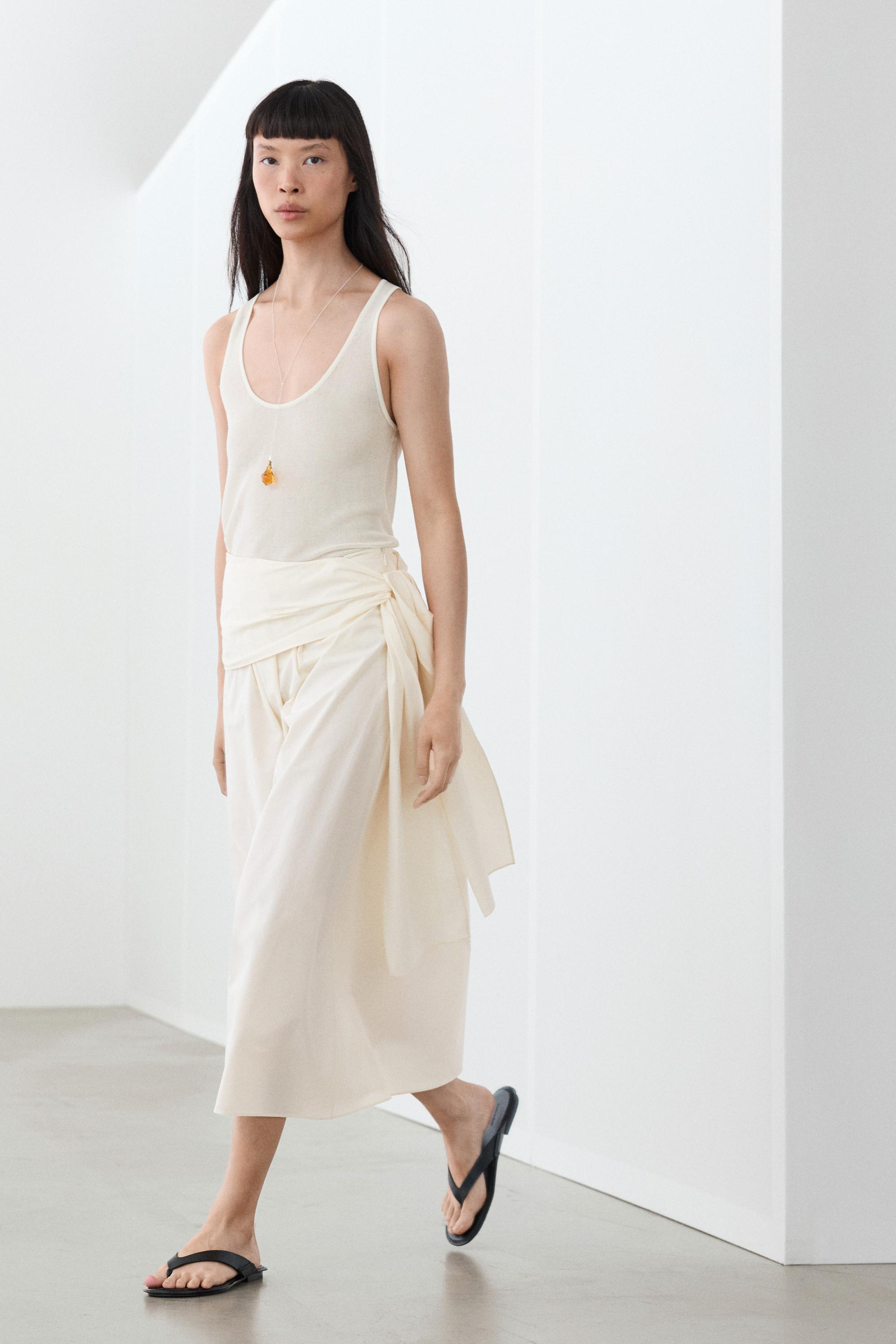 Flowing skirt with scarf detail — CREAM