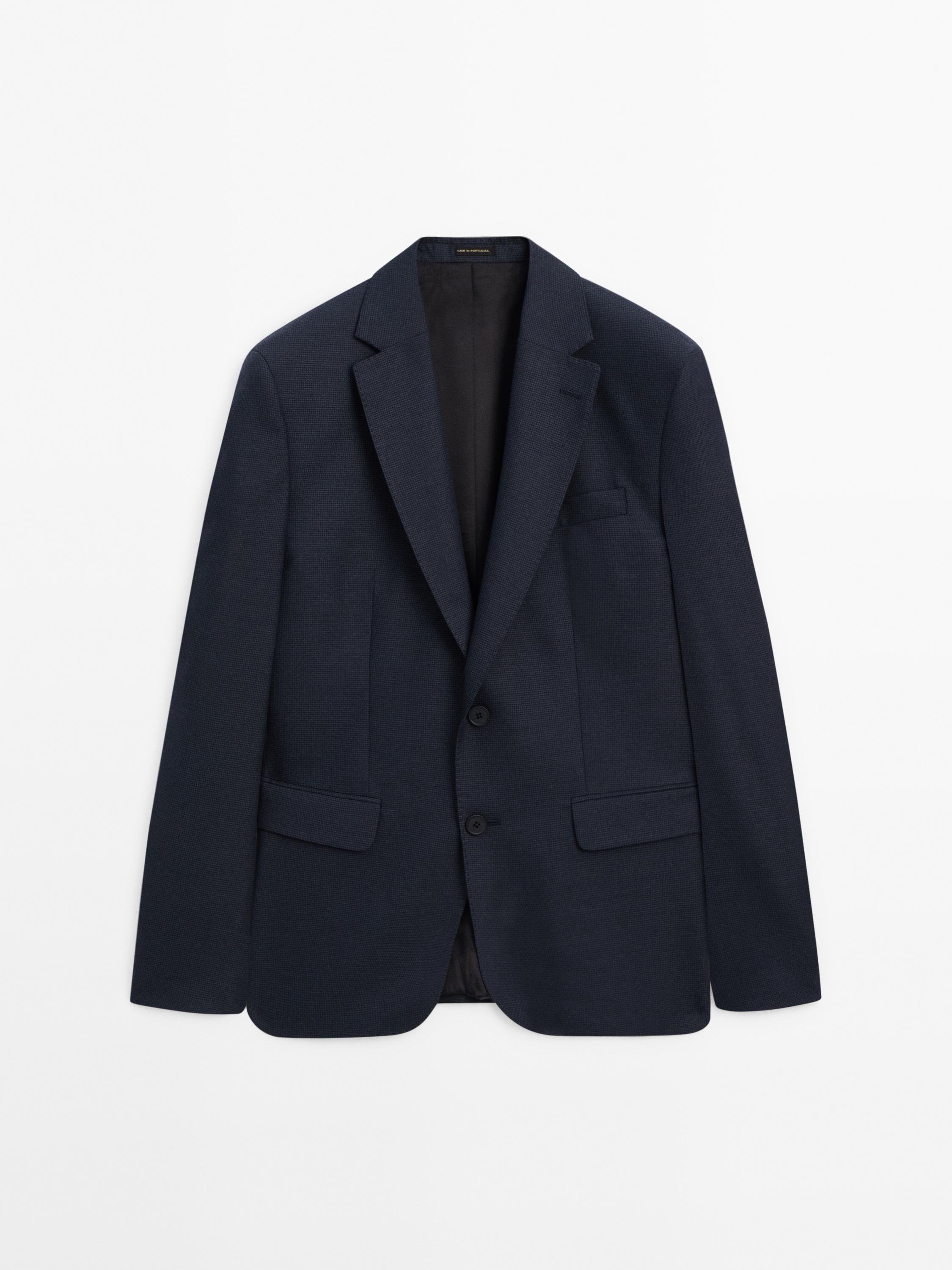 False plain wool suit blazer · Navy Blue · Dressy | Massimo Dutti