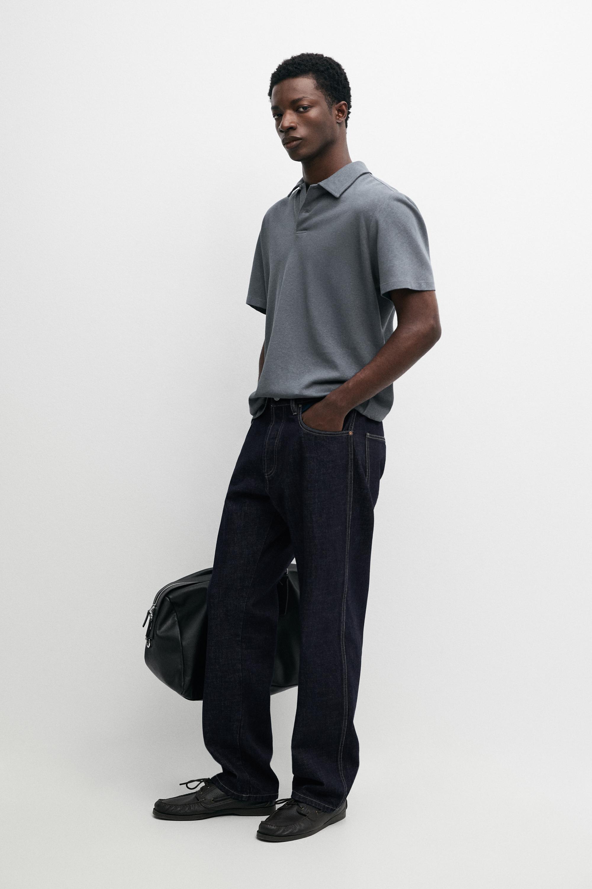 Linen and cotton short sleeve polo shirt — INDIGO