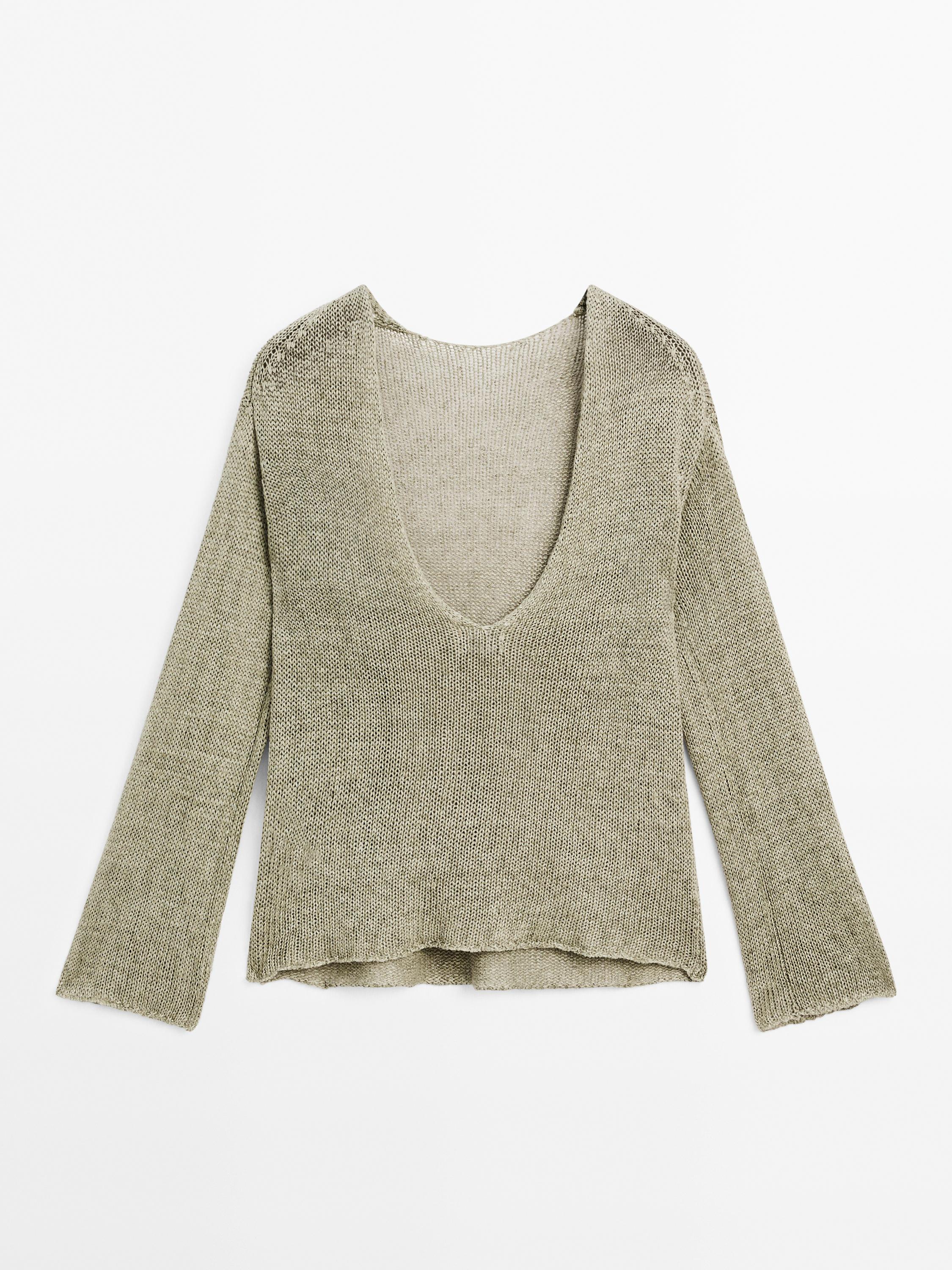 Linen blend sweater with V-shaped plunging back - STUDIO