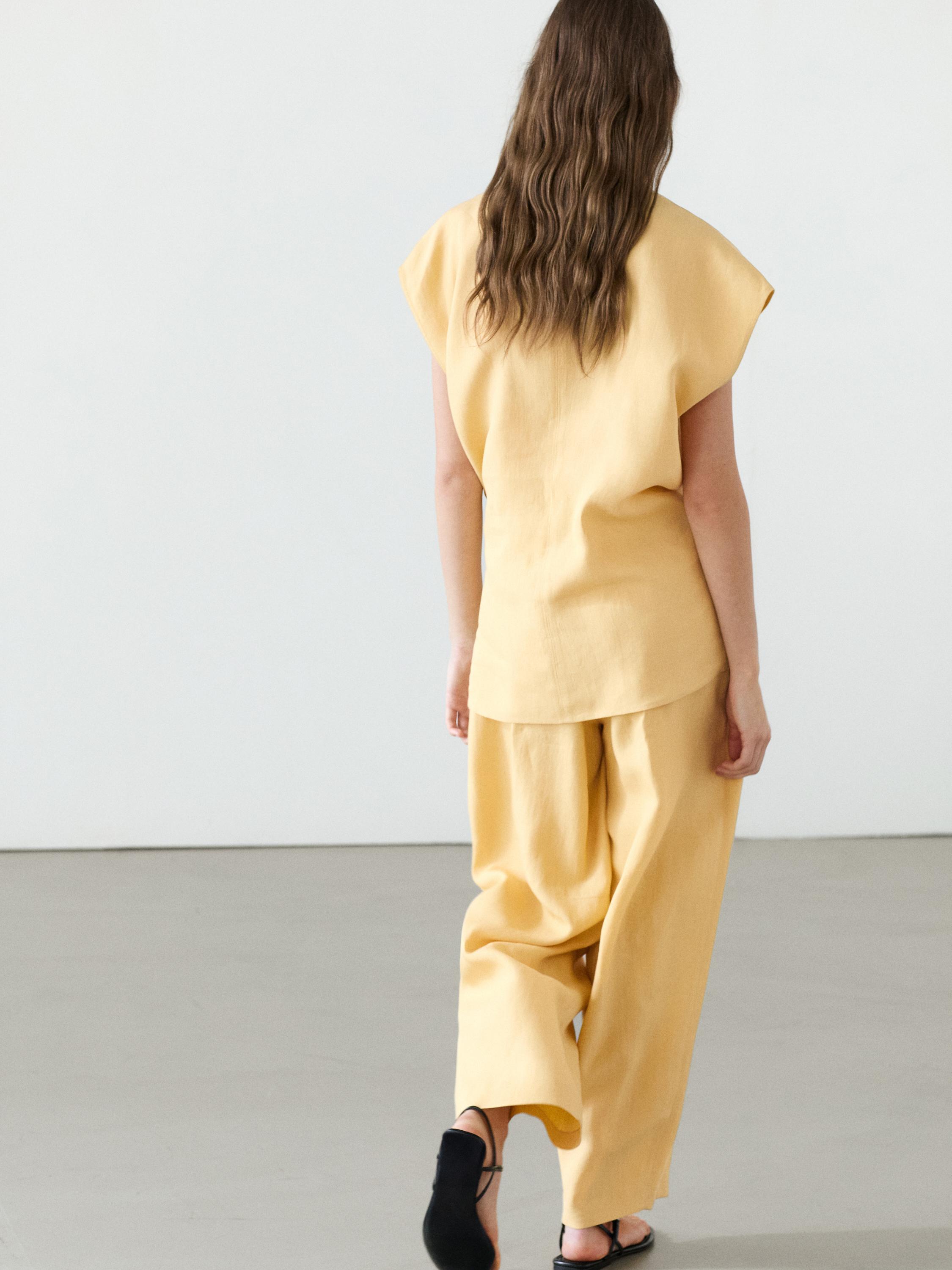 Linen double-breasted lapel vest — YELLOW
