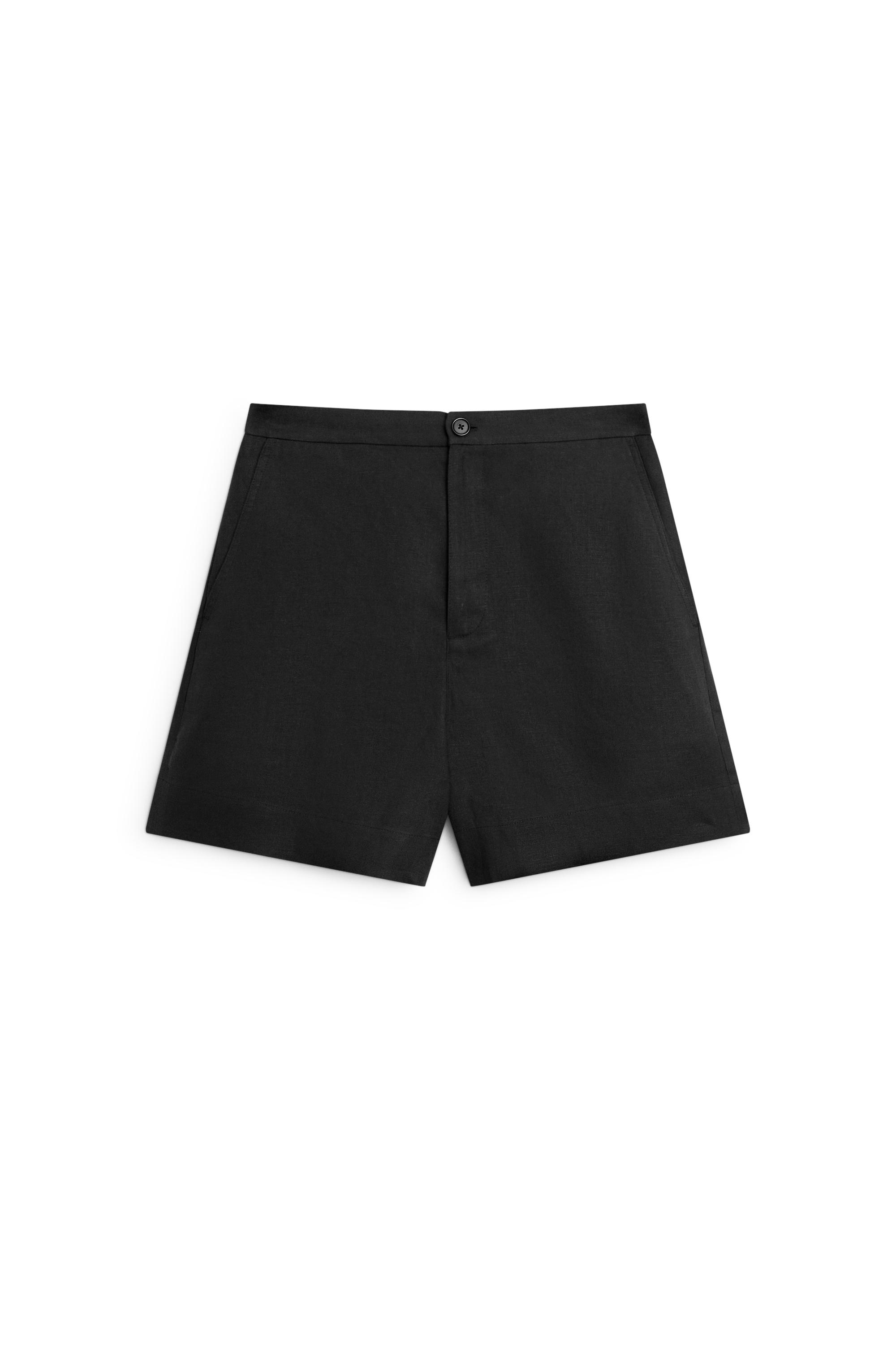 100% linen short Bermuda shorts — BLACK