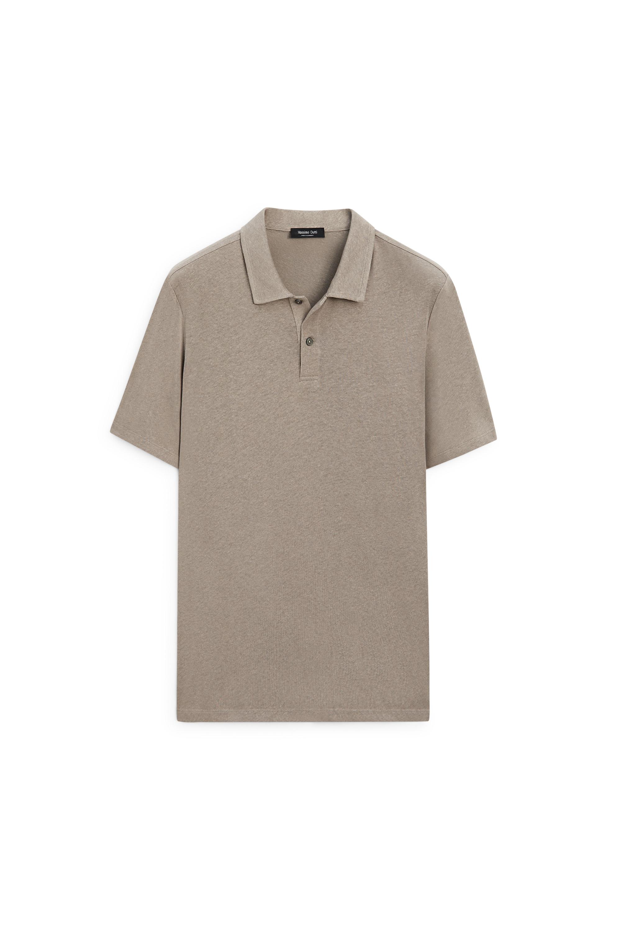 Linen and cotton short sleeve polo shirt — MOLE BROWN