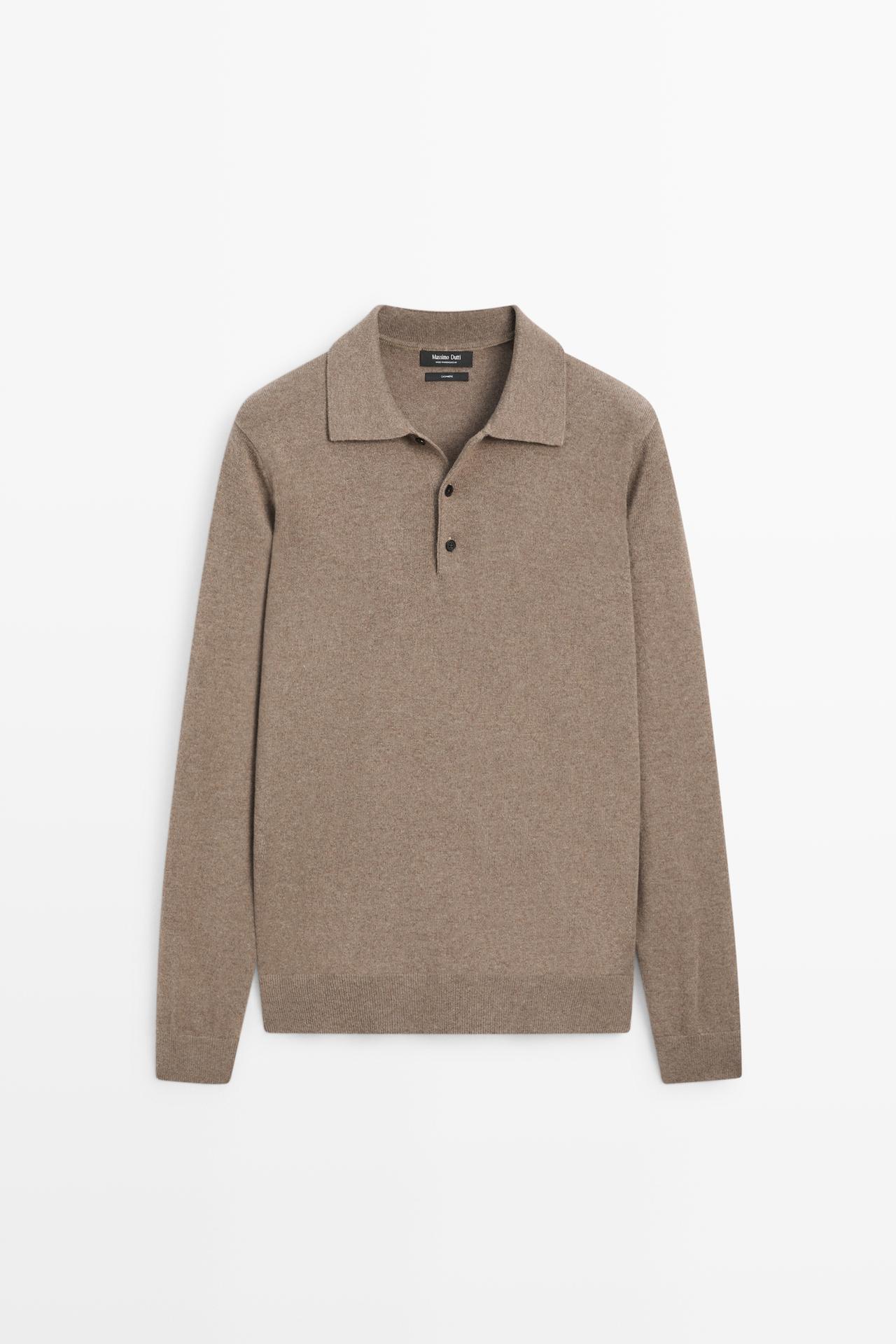 100% cashmere knit polo sweater — Sand