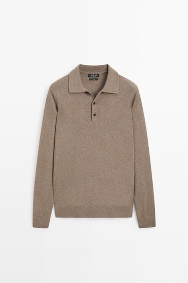 100% cashmere knit polo sweater — Sand 2