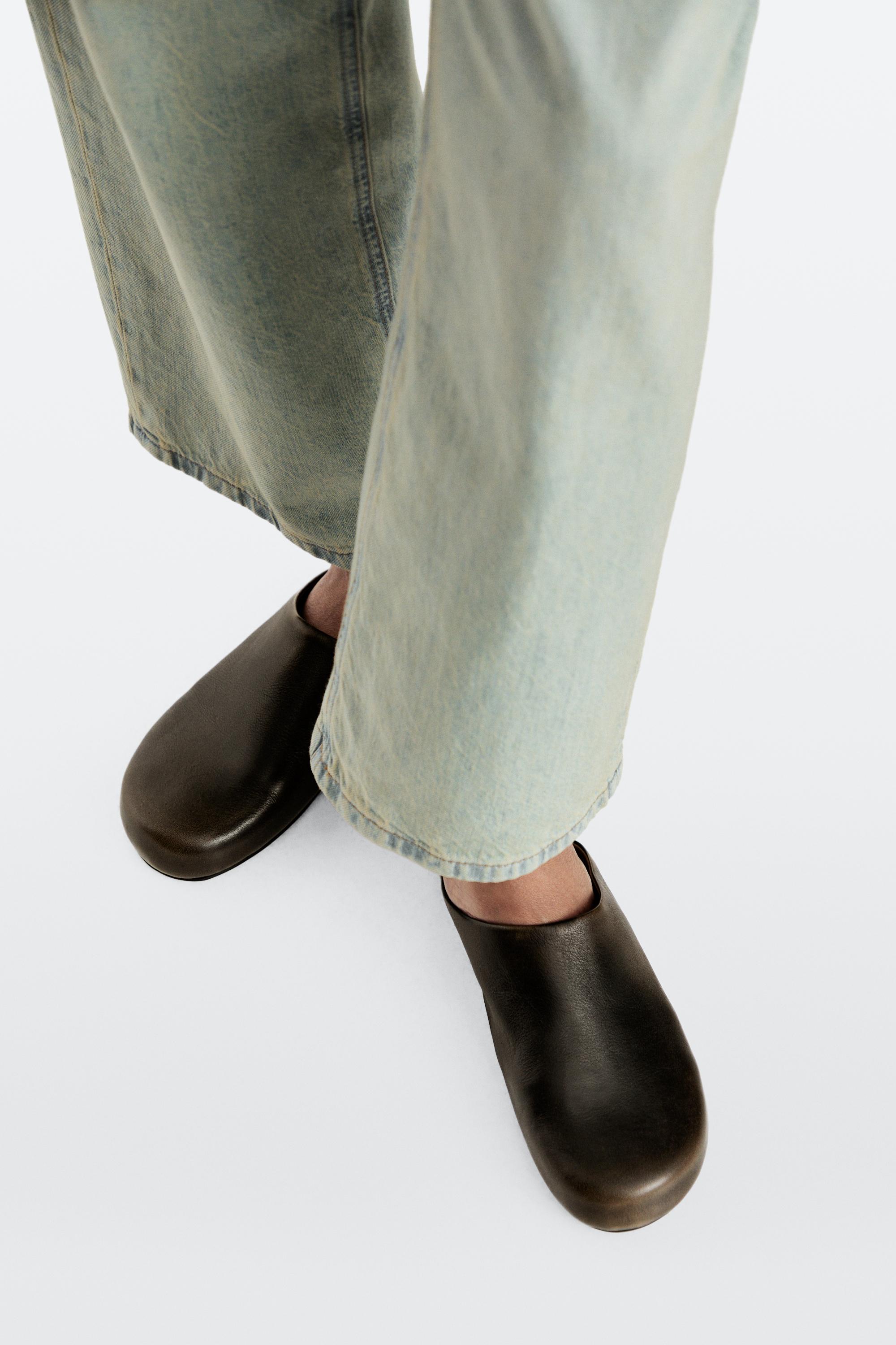 Leather mule clogs — BROWN