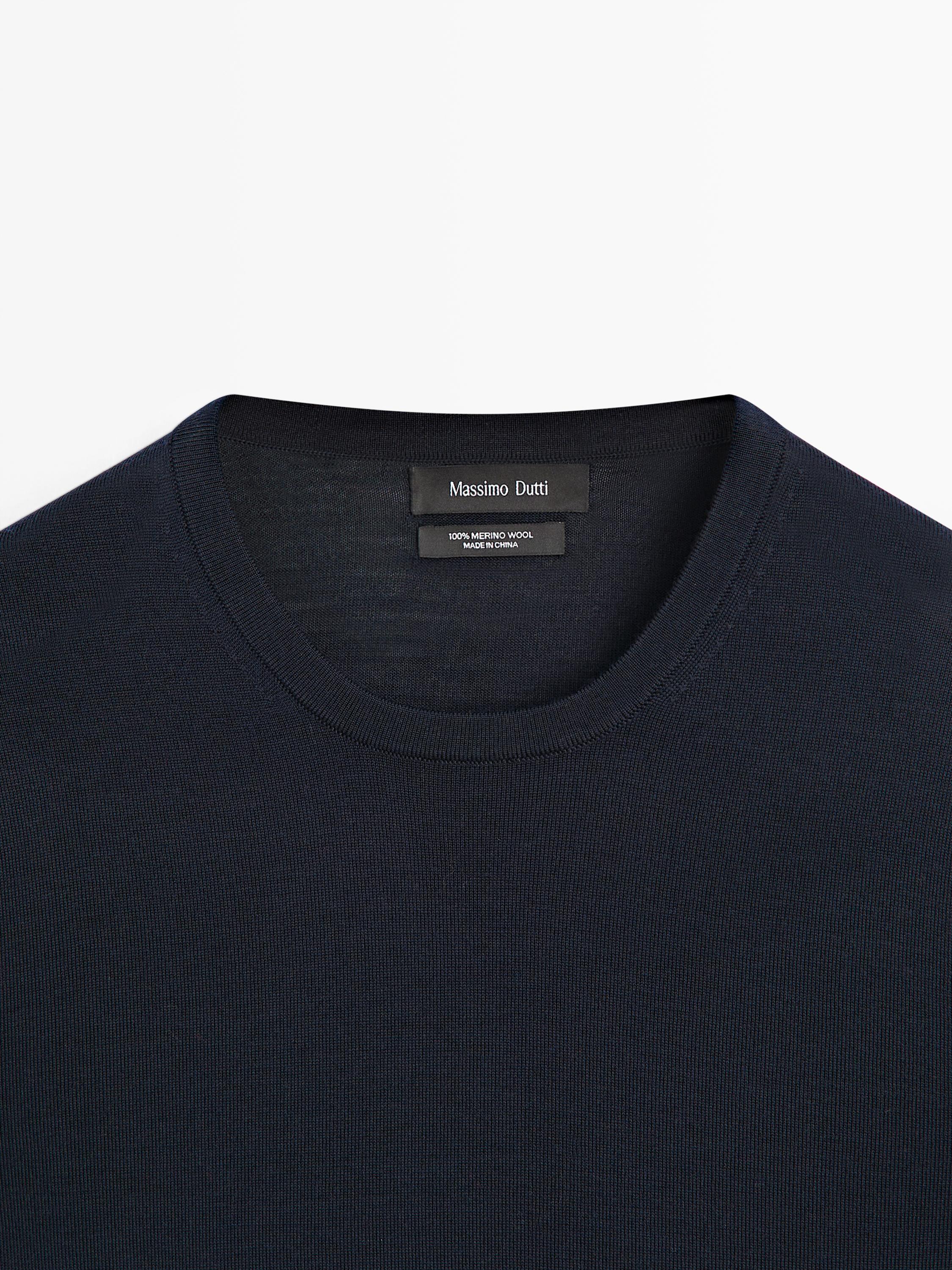 100% merino wool knit sweater — NAVY BLUE