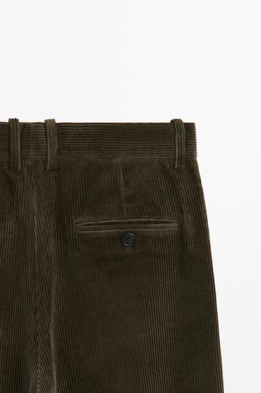 Wide-leg corduroy pants with darts — KHAKI 9