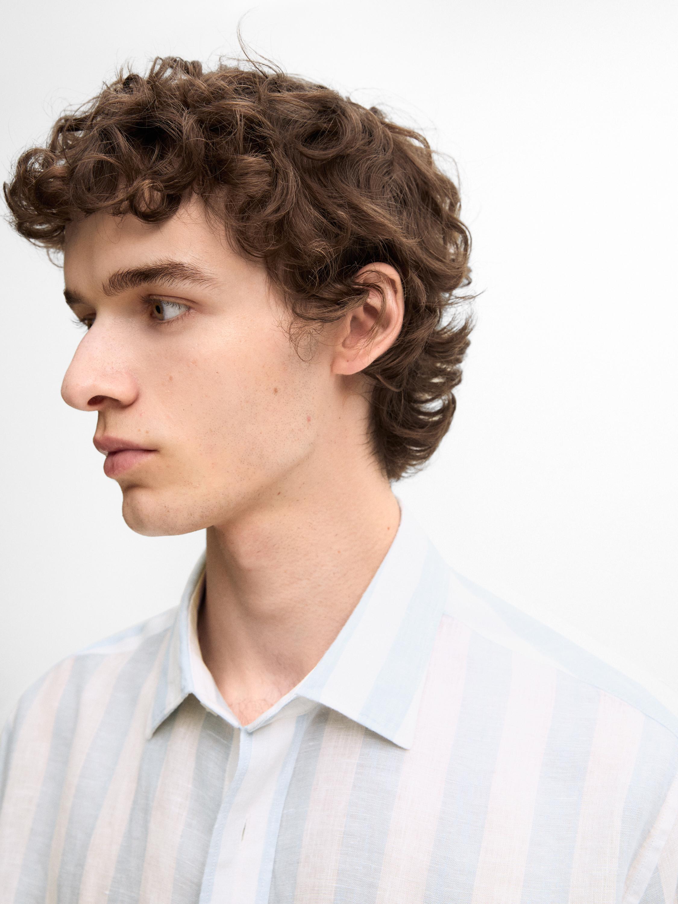 قميص مخطط ضيق كتان 100%