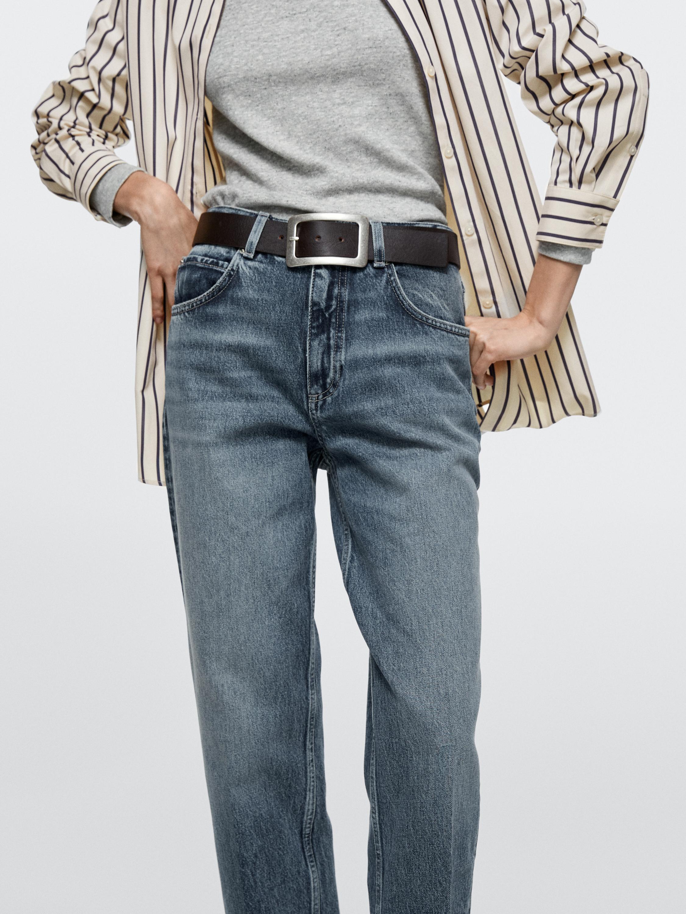 High-waist relaxed fit barrel jeans — MEDIUM BLUE