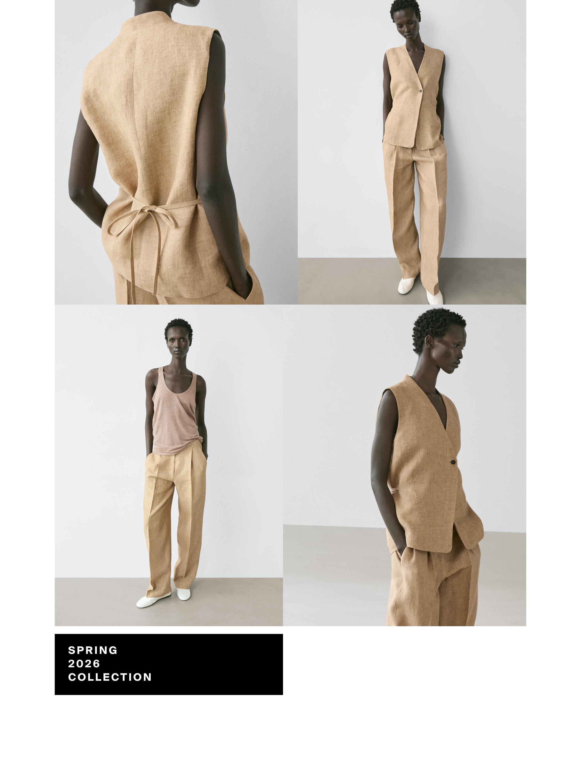 Flowing linen trousers with darts — BEIGE