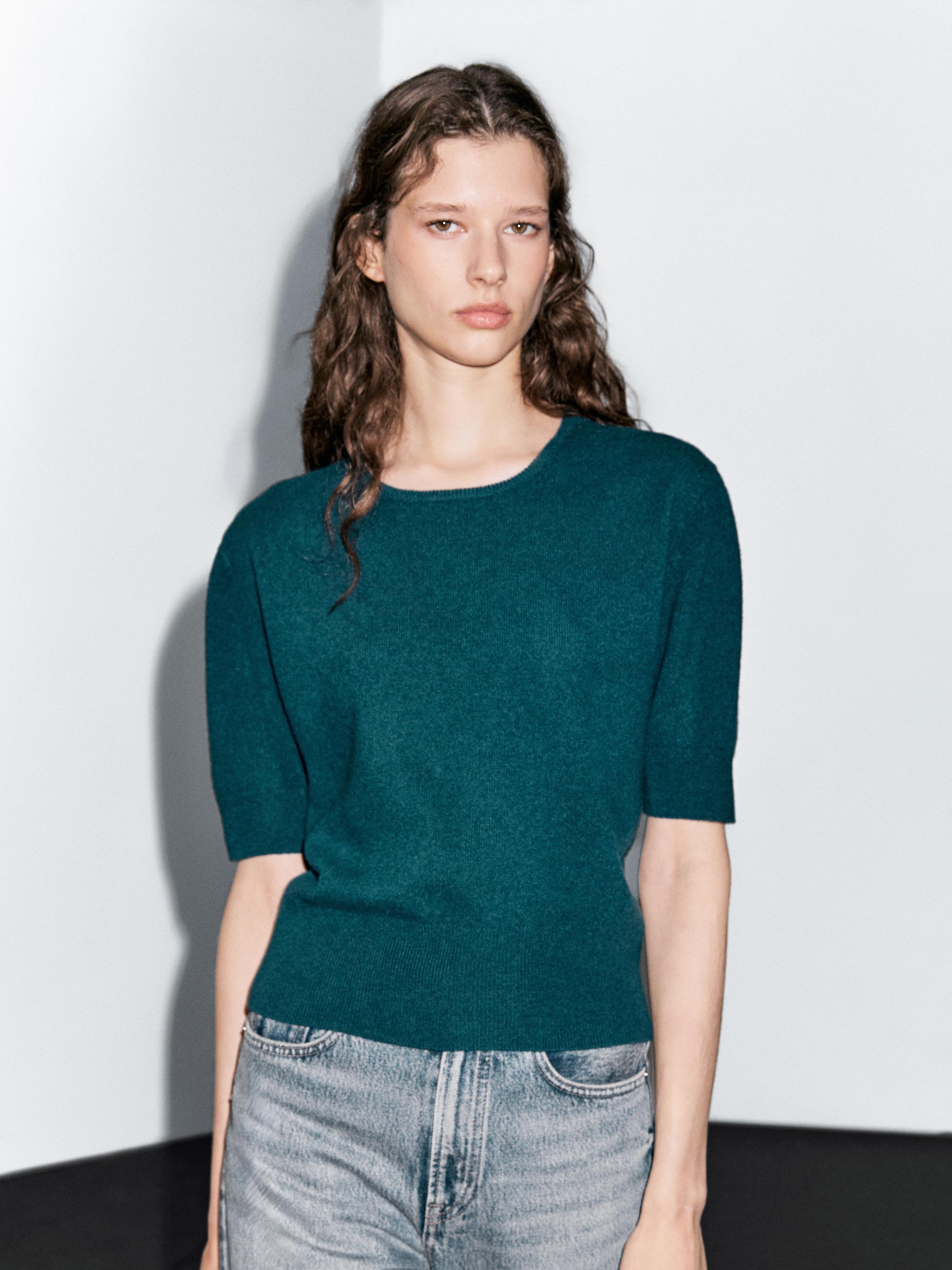 Short sleeve wool blend sweater