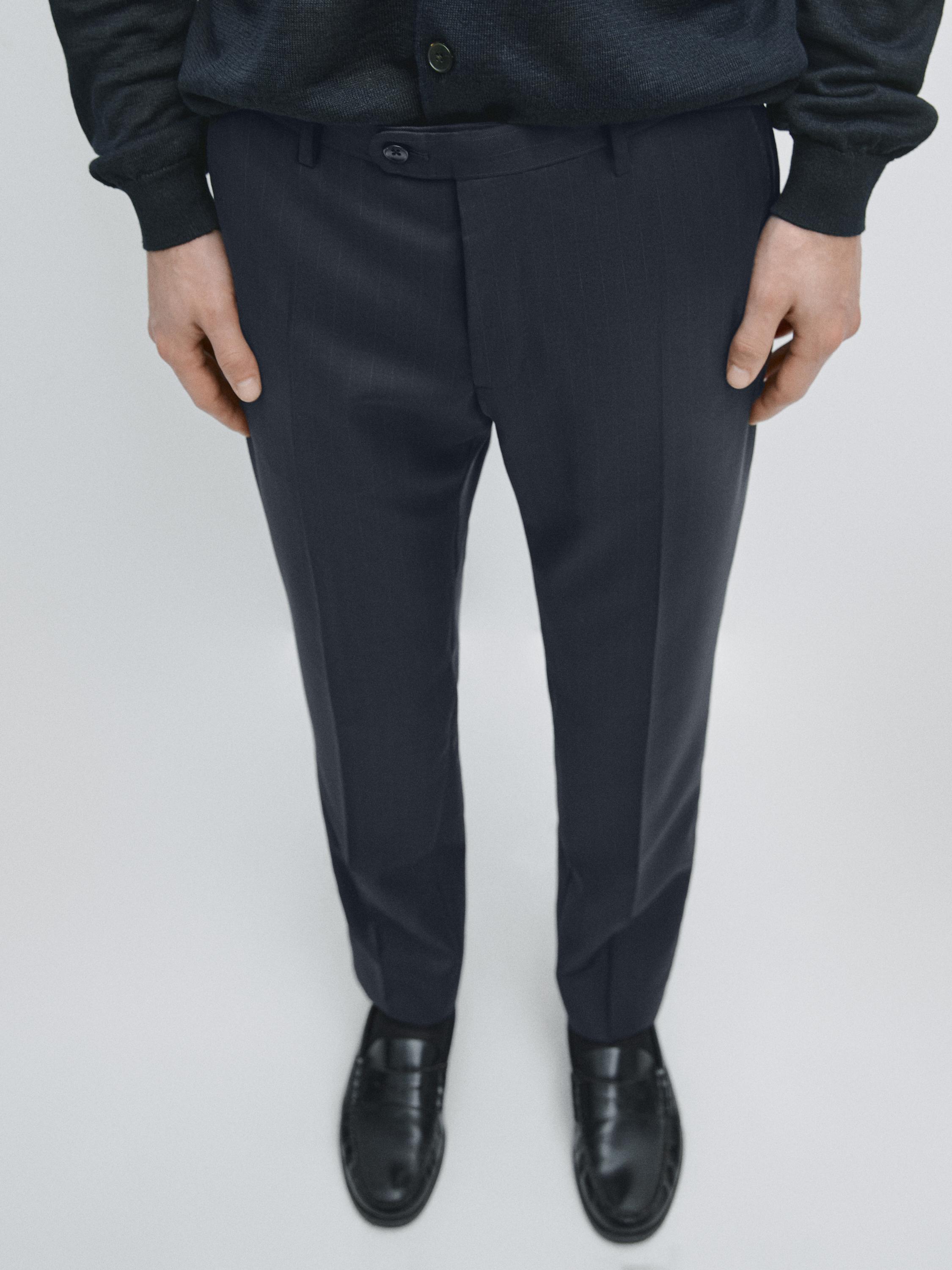 Striped cool wool suit trousers — NAVY BLUE