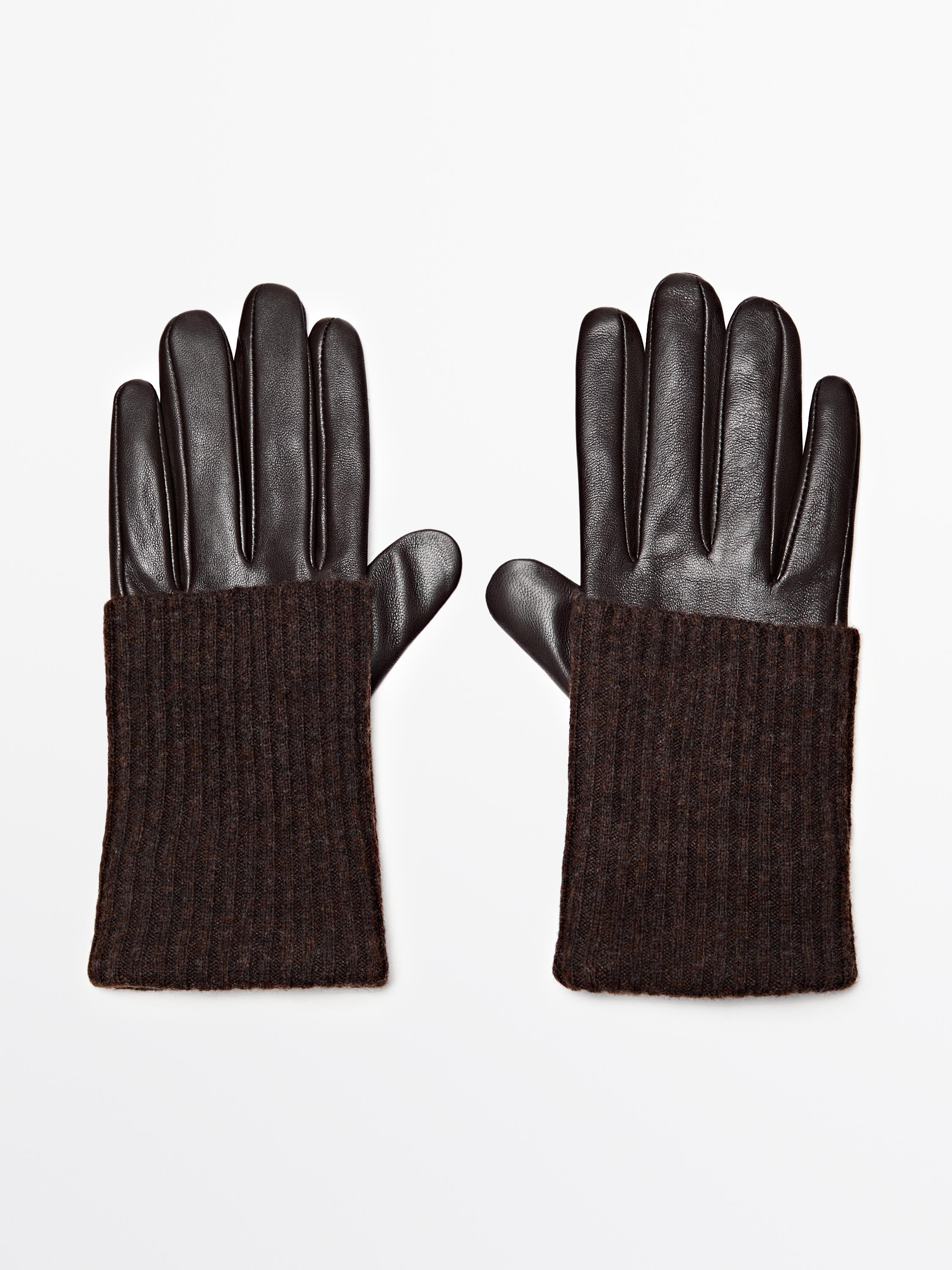 Gants bi-matière en cuir nappa et en maille