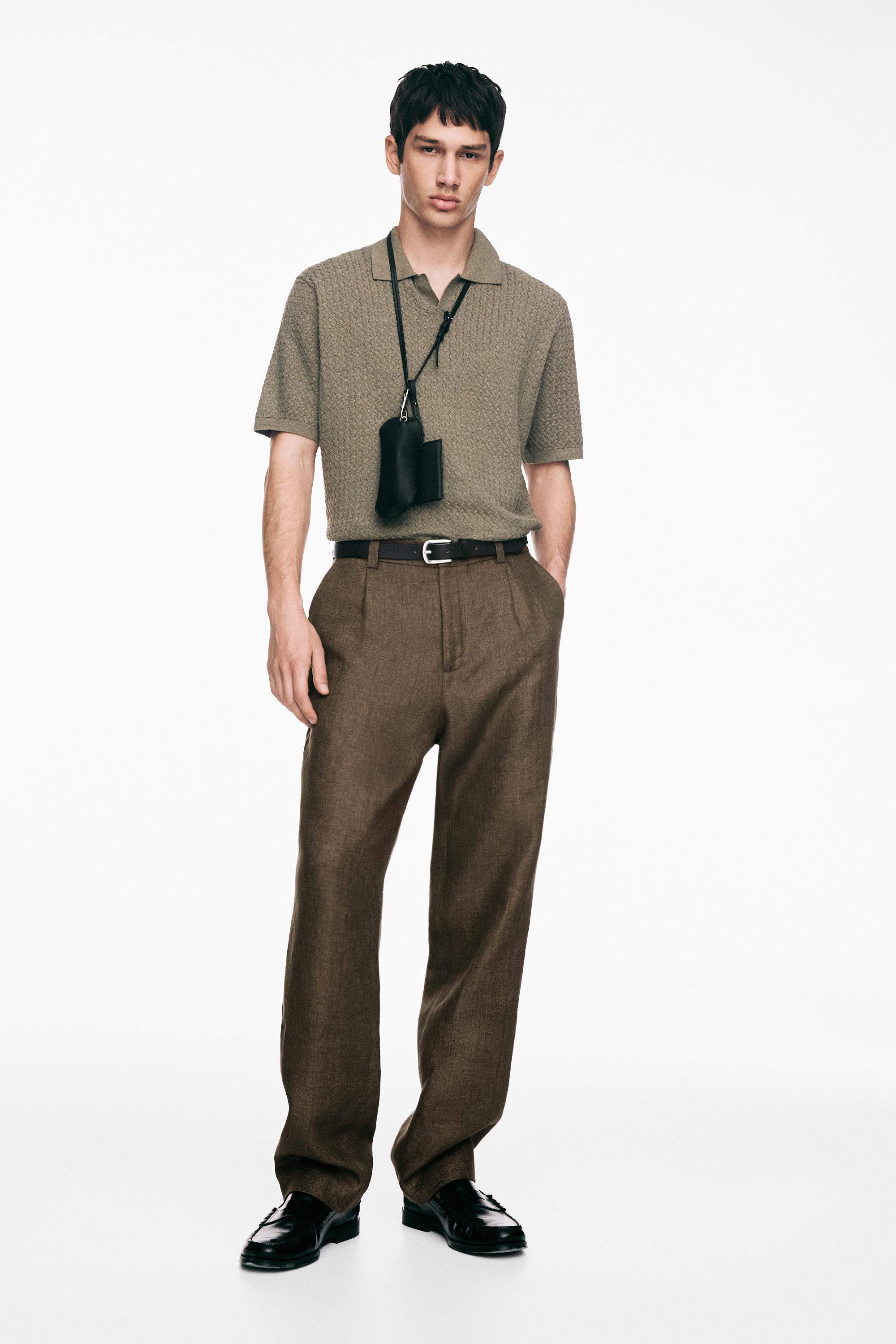 Cable-knit V-neck polo shirt — GREEN
